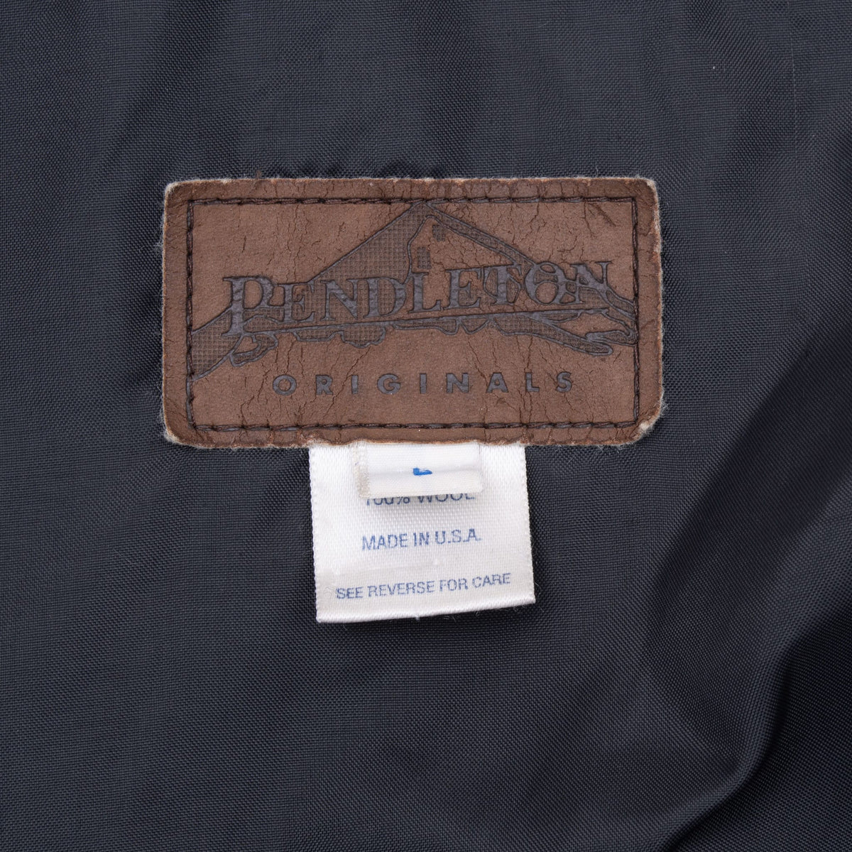 Close-up of Pendleton Originals interior brand and care labels