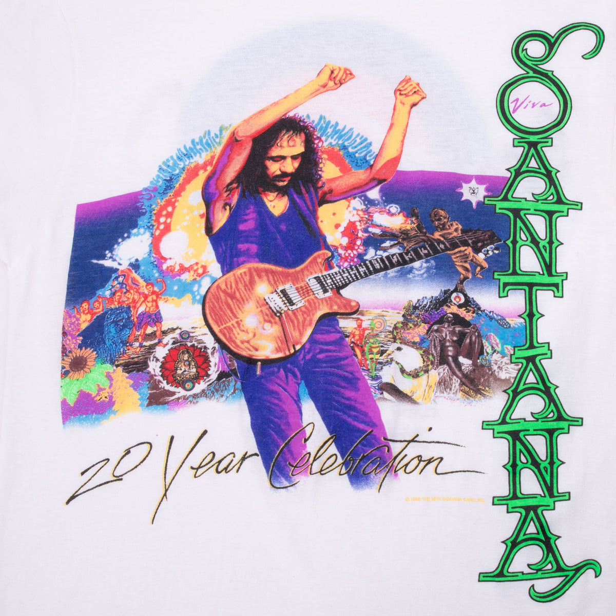 Close-up of Viva Santana 20 Year Celebration front graphic with Carlos Santana playing guitar