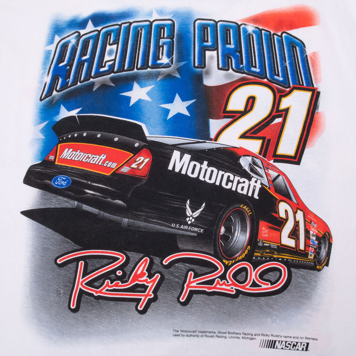 Vintage Nascar Ricky Rudd All American Man 2000s white Tee Shirt Size XL