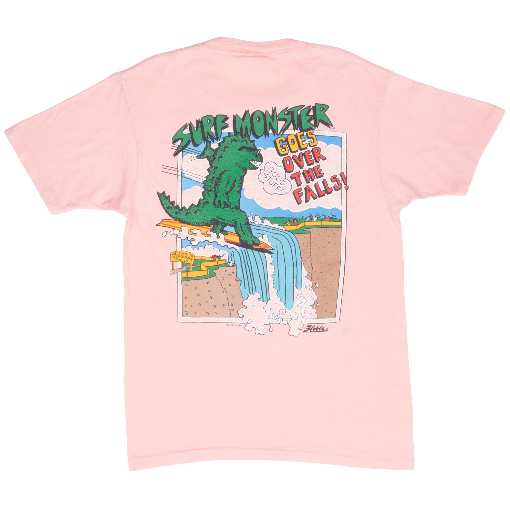 Vintage Surf Monster Niagara Fall Hobie Pink Tee Shirt 1987 Size Small Made In Usa With Single Stitch Sleeves