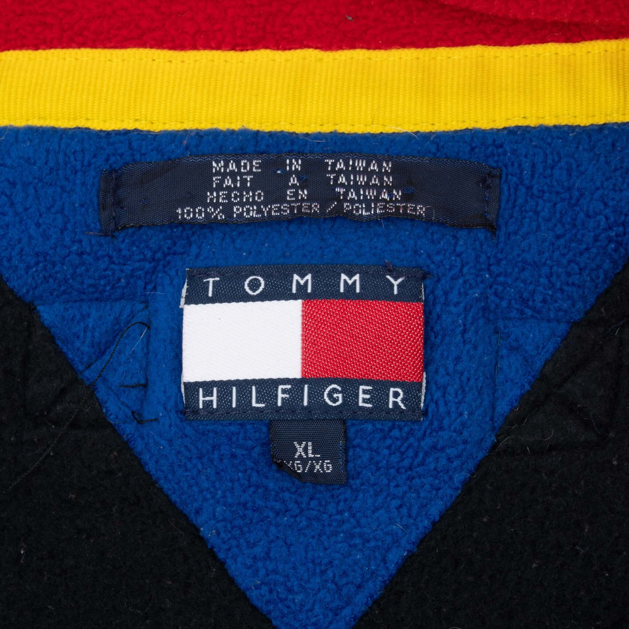 Vintage Tommy Hilfiger Black Quarter Zip Fleece Jacket 1990S Size XL