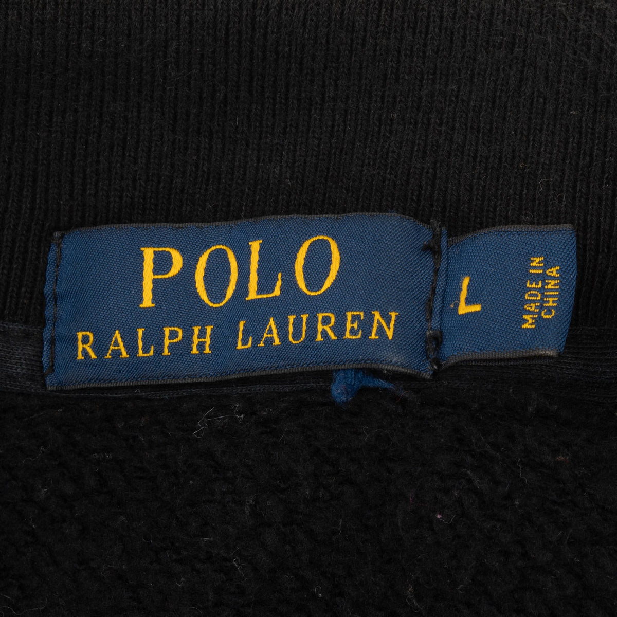 Polo Ralph Lauren neck label with size L and Made in China text