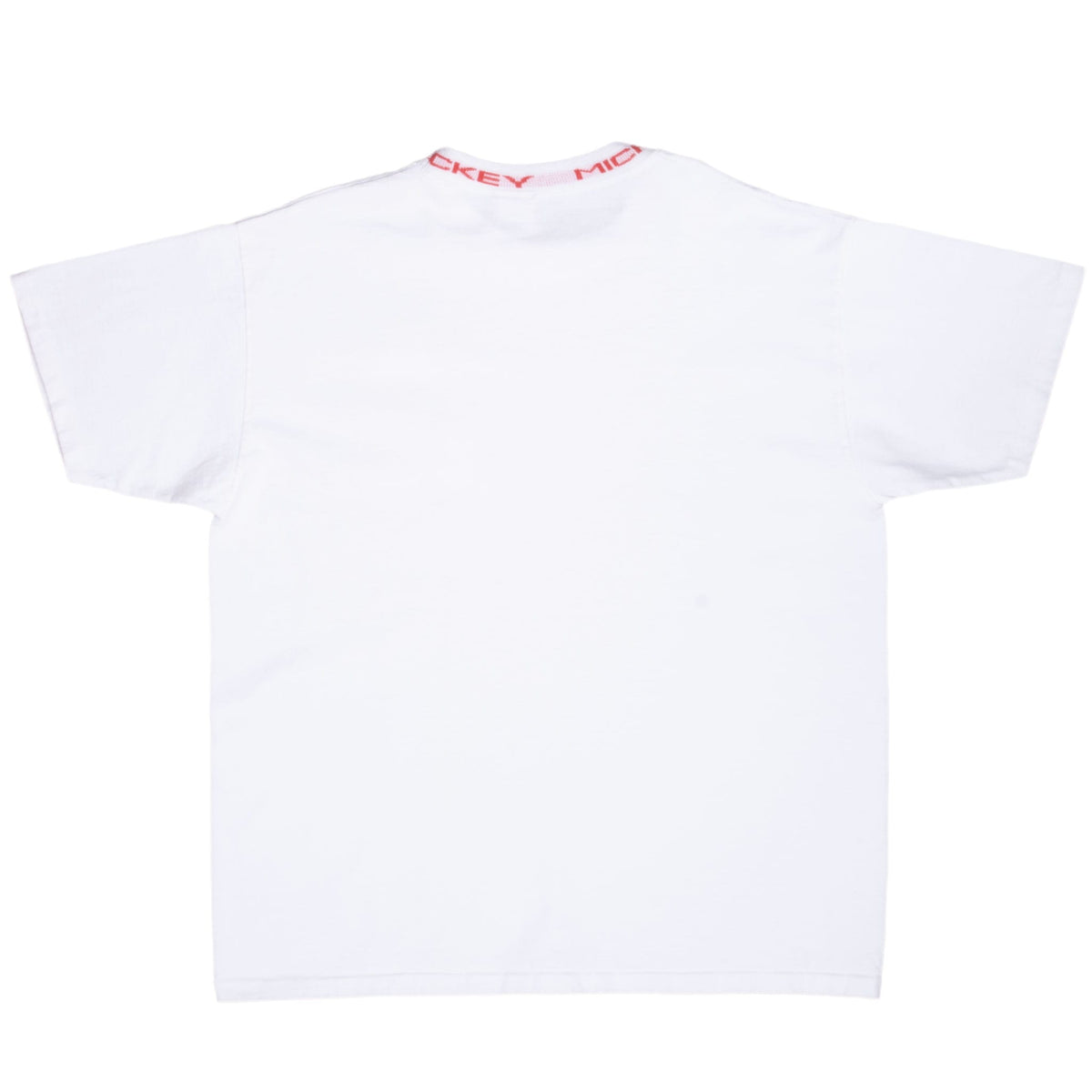 Back of plain white Disney Mickey Mouse short-sleeve T-shirt