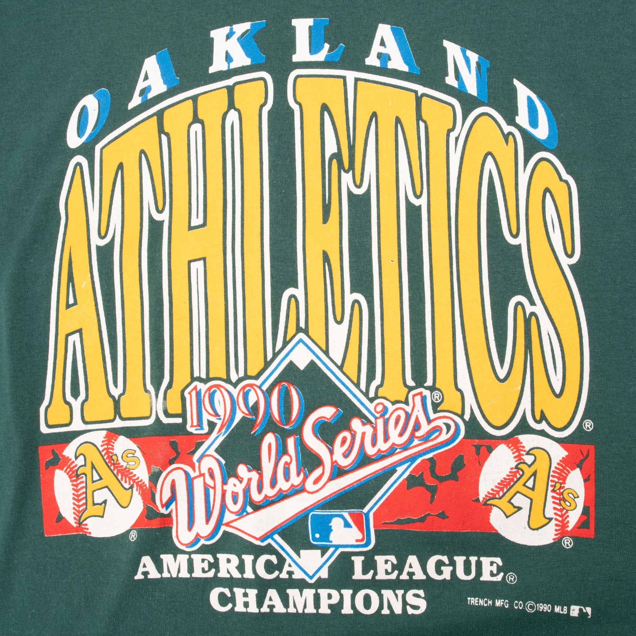 Vintage Mlb Oakland Athletics World Series 1990 Tee Shirt Size Large Made In Usa With Single Stitch Sleeves
