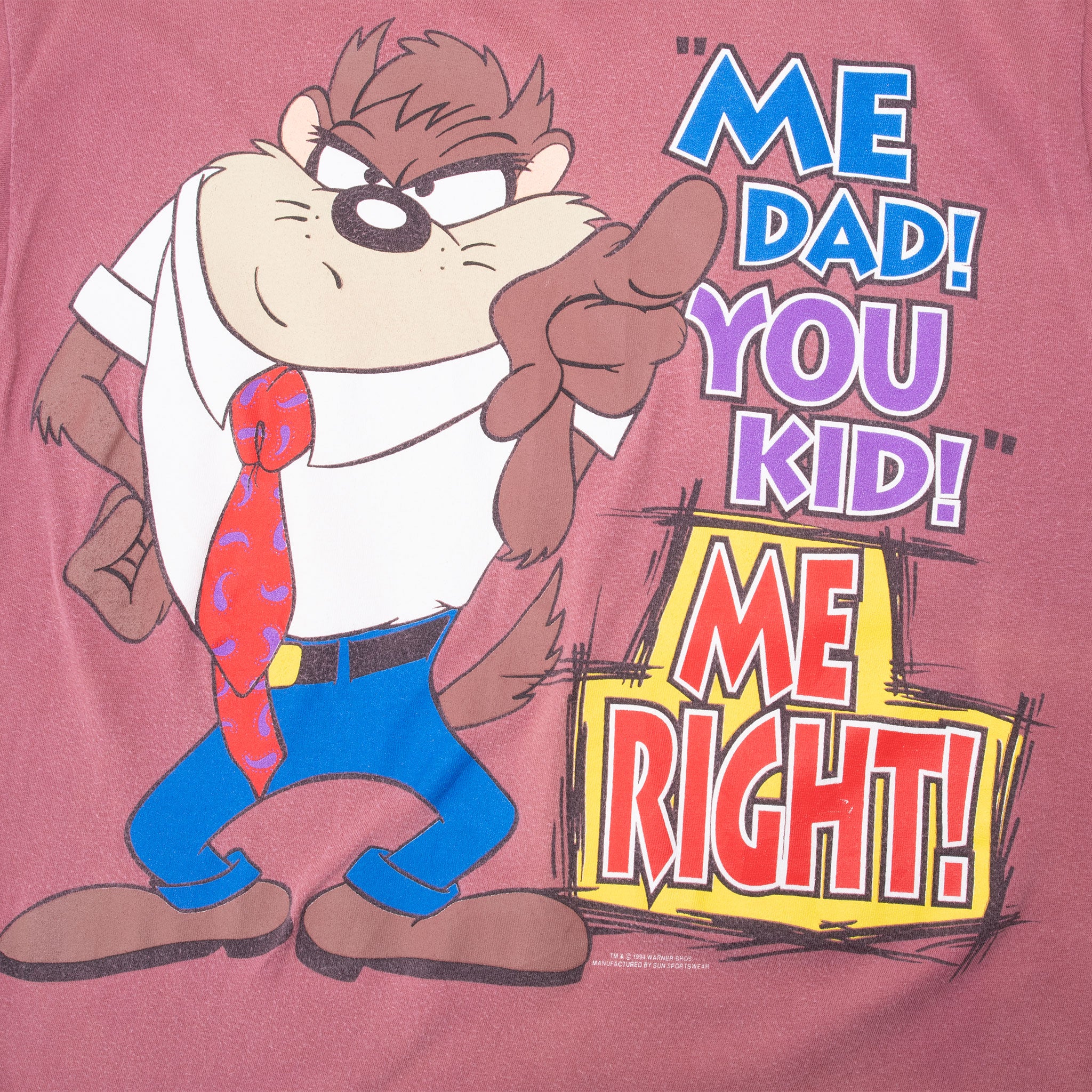 Vintage Looney Tunes Taz You Kid Me Dad Tee Shirt 1994 Size Large With Single Stitch Hem