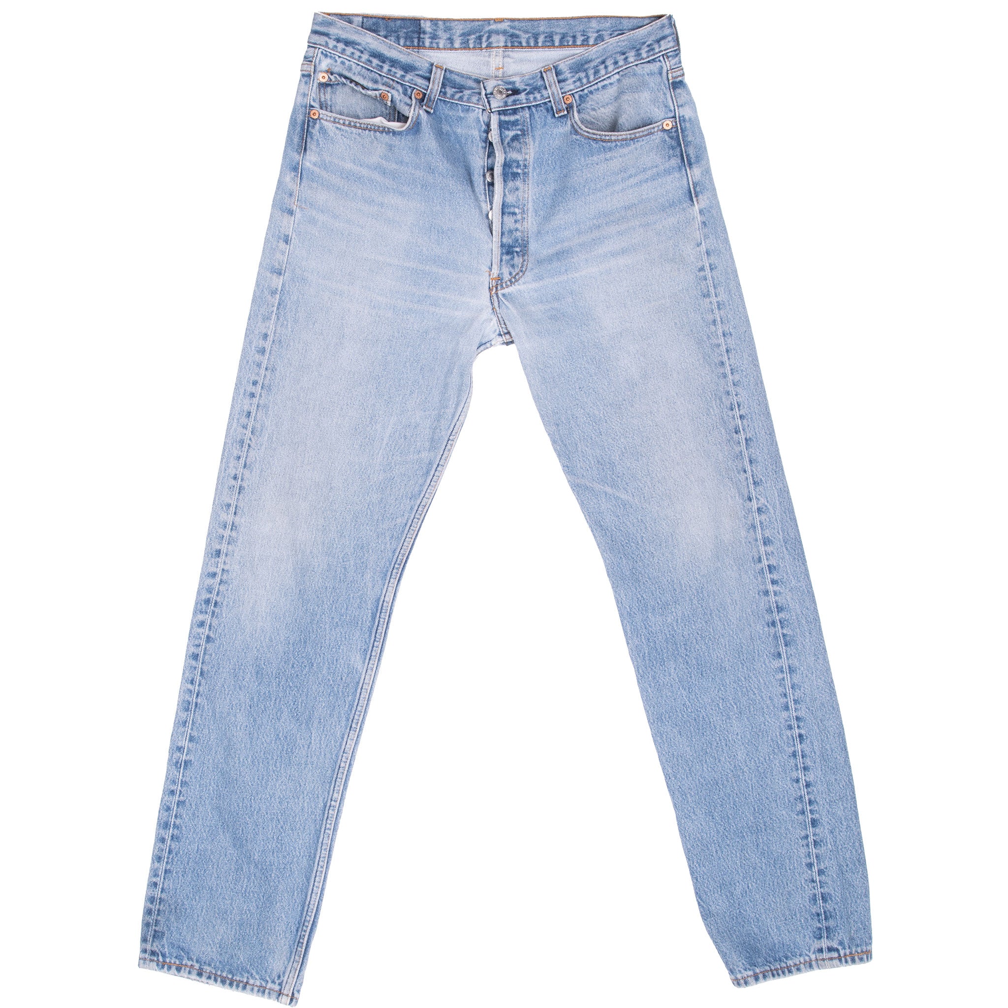 Vintage Levis 501 Indigo Blue Jeans 1980S Size 32X32 Made In Usa With A Medium Light Wash
Size on Tag is 35X36 Actual Size Is 32X32
Back button #653