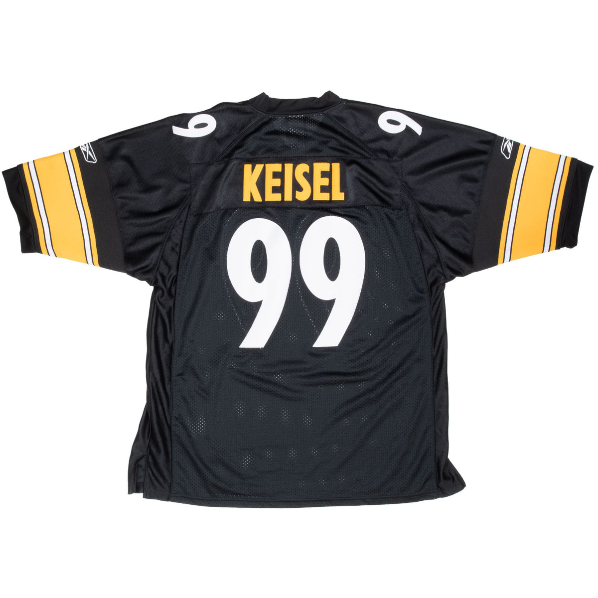 Back of black Pittsburgh Steelers jersey with yellow KEISEL name and white #99