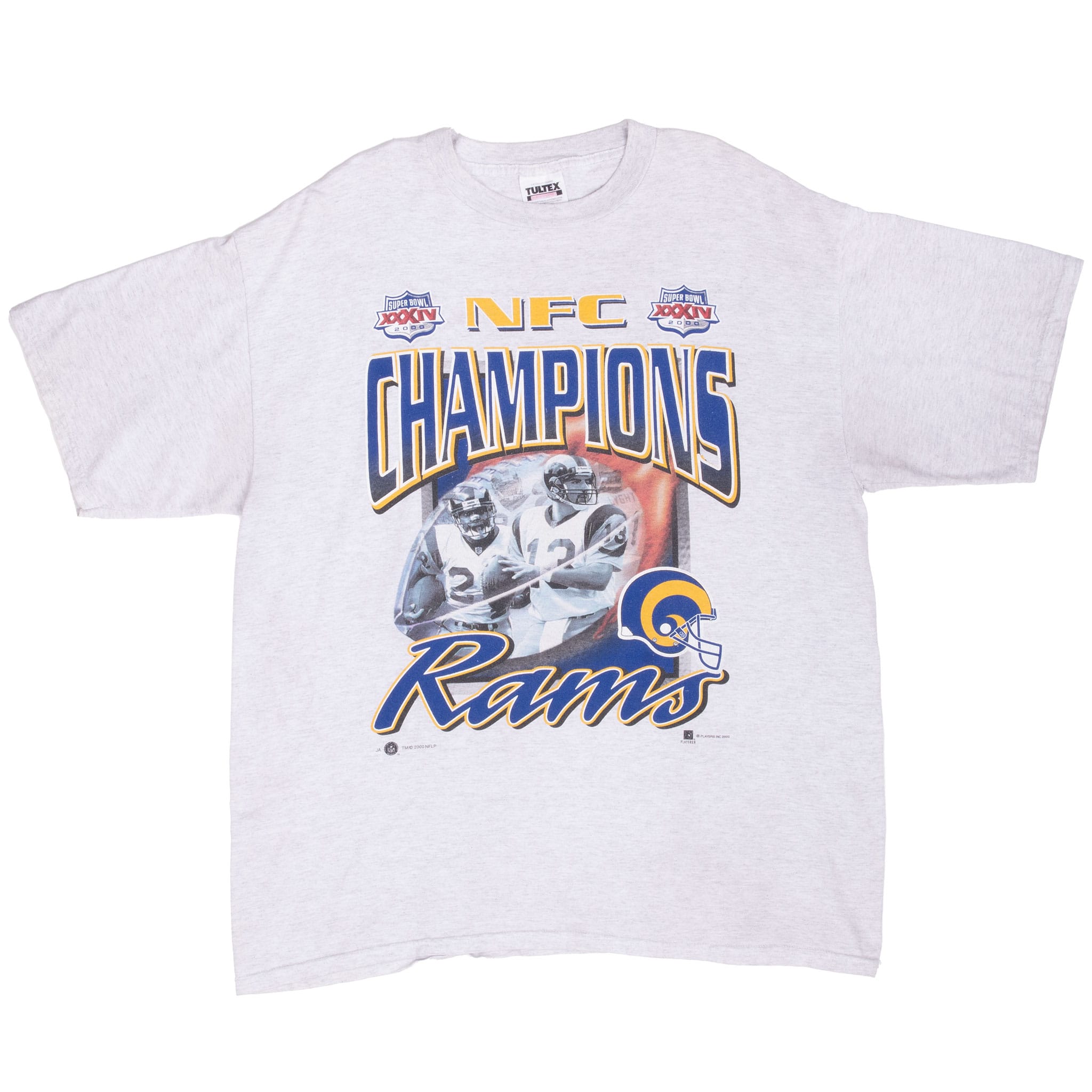 Full front view of light gray St. Louis Rams NFC Champions short-sleeve T-shirt
