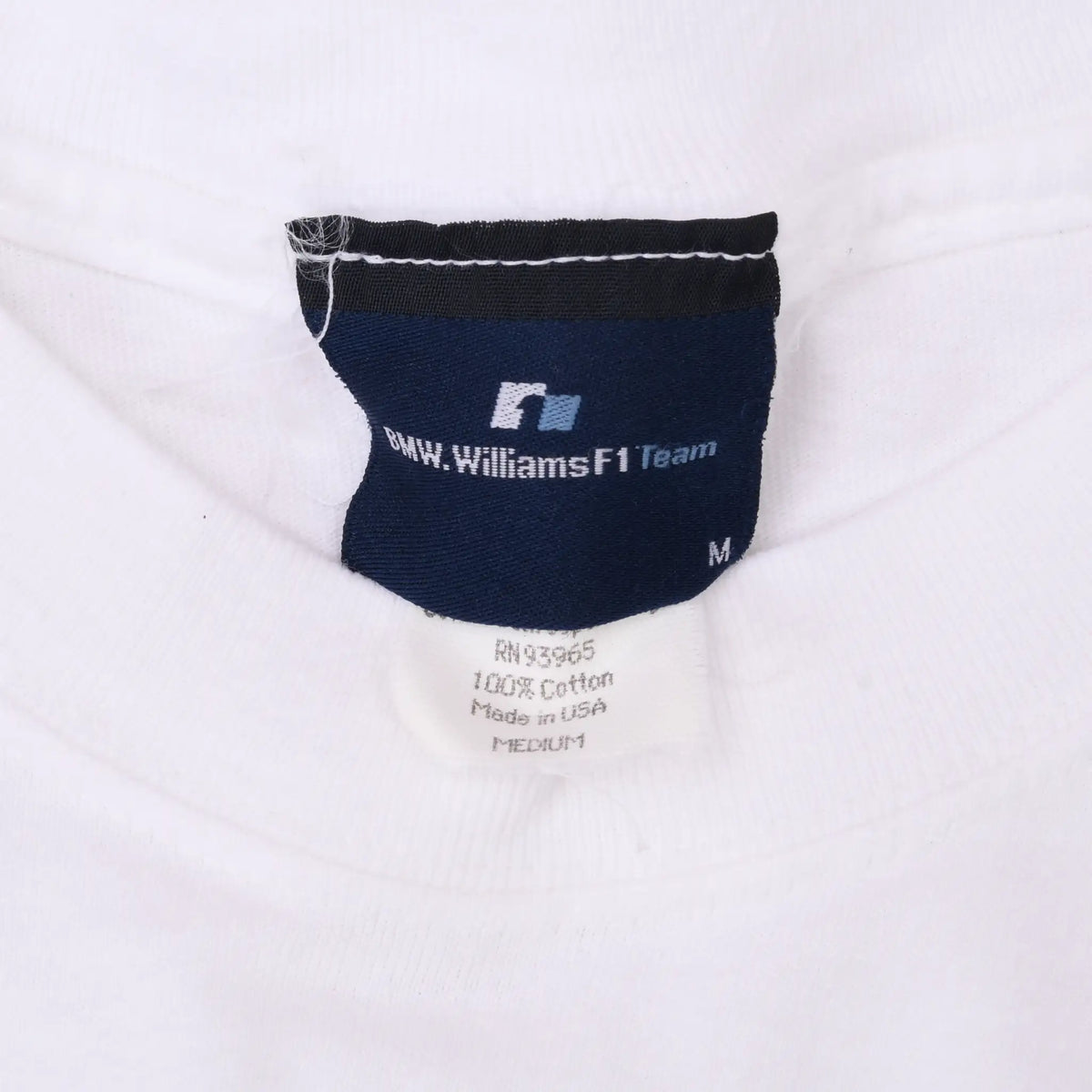 BMW Williams F1 Team neck label marked size M inside white T-shirt