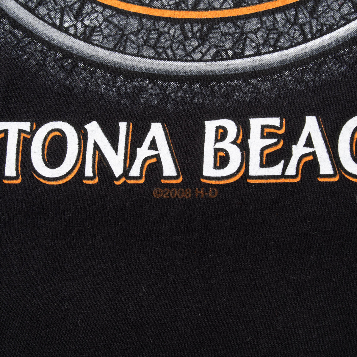 Close-up of Daytona Beach back print showing small ©2008 H-D mark