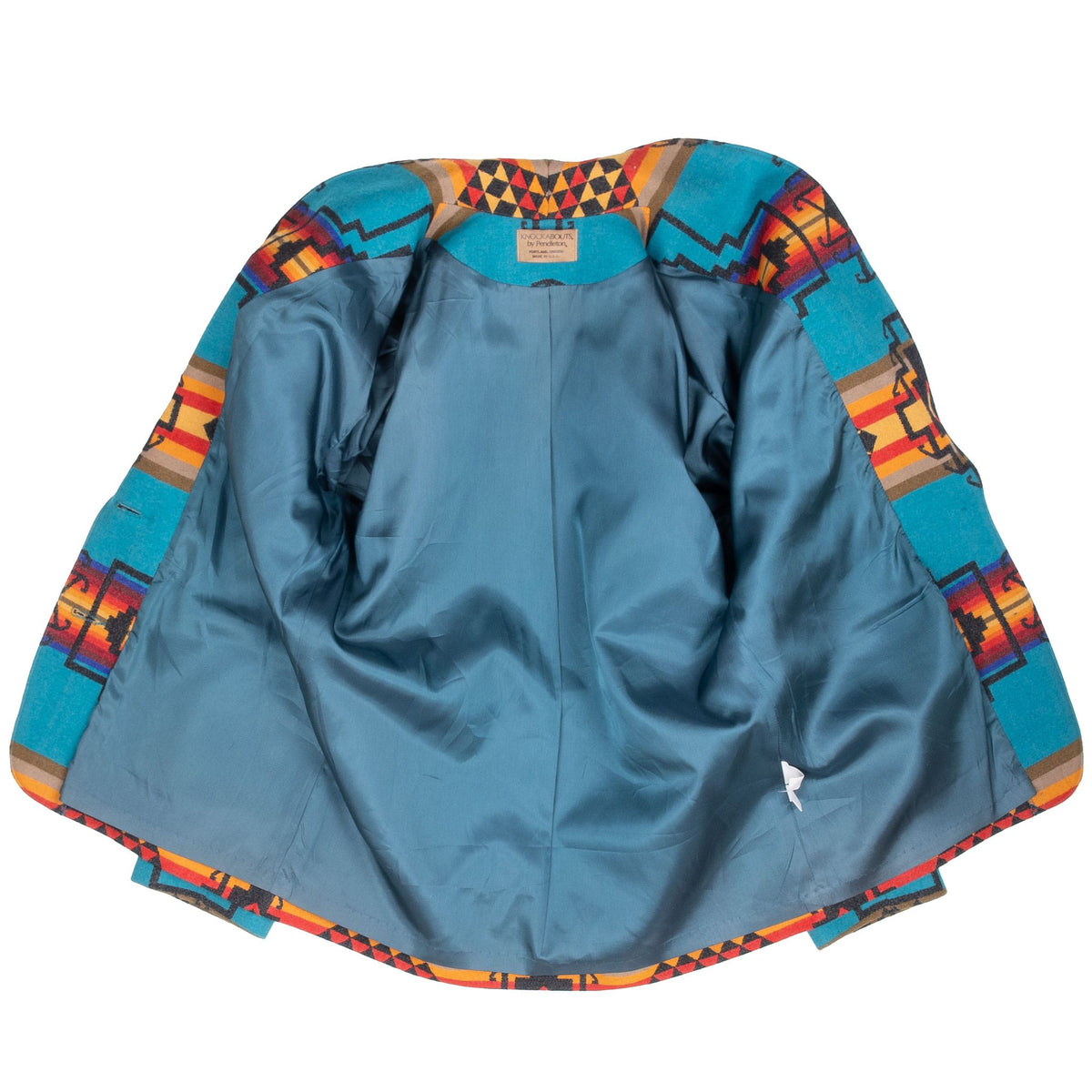 Pendleton blazer opened to show coordinating blue lining and interior neck label