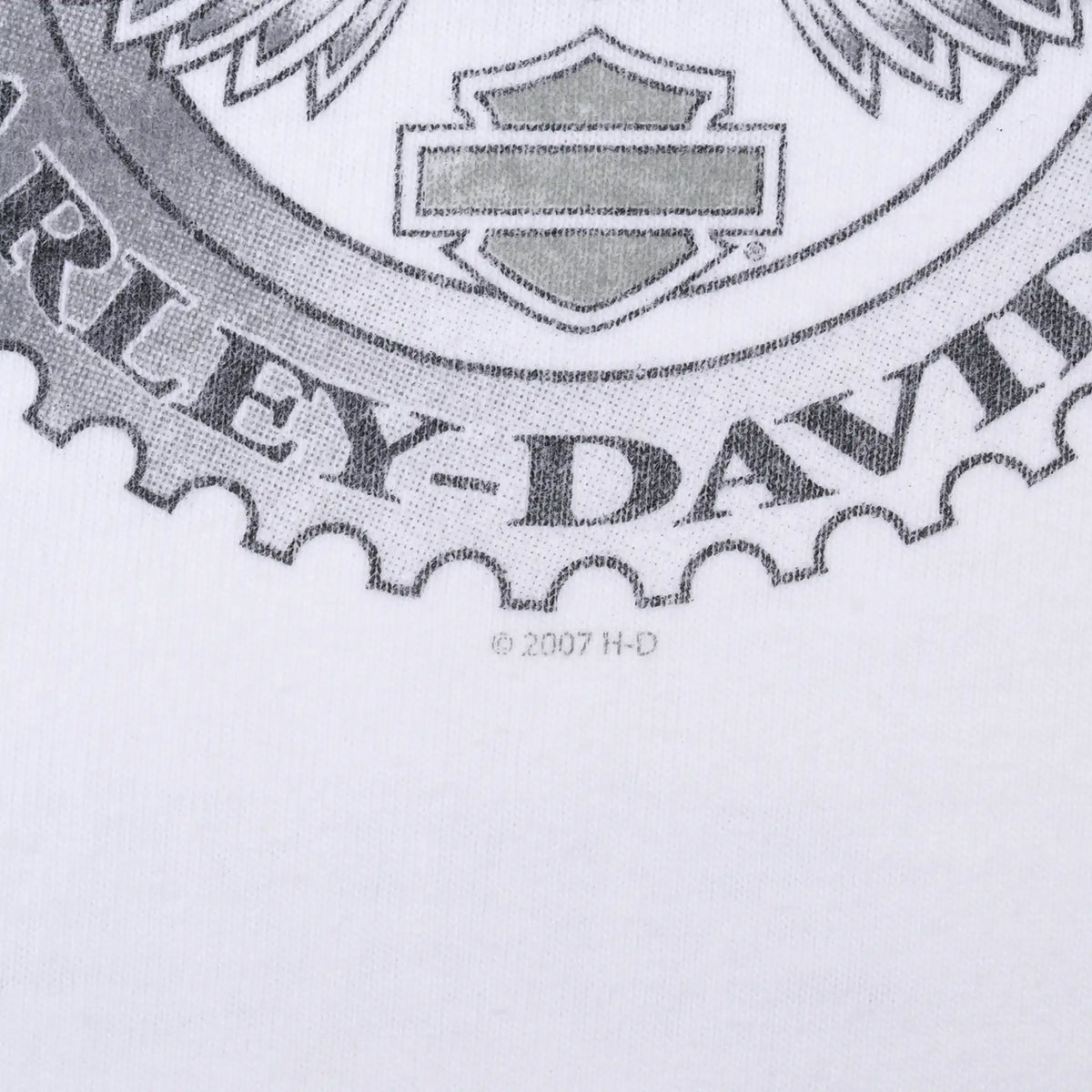 Close-up of Harley-Davidson chest graphic showing bar-and-shield and 2007 copyright