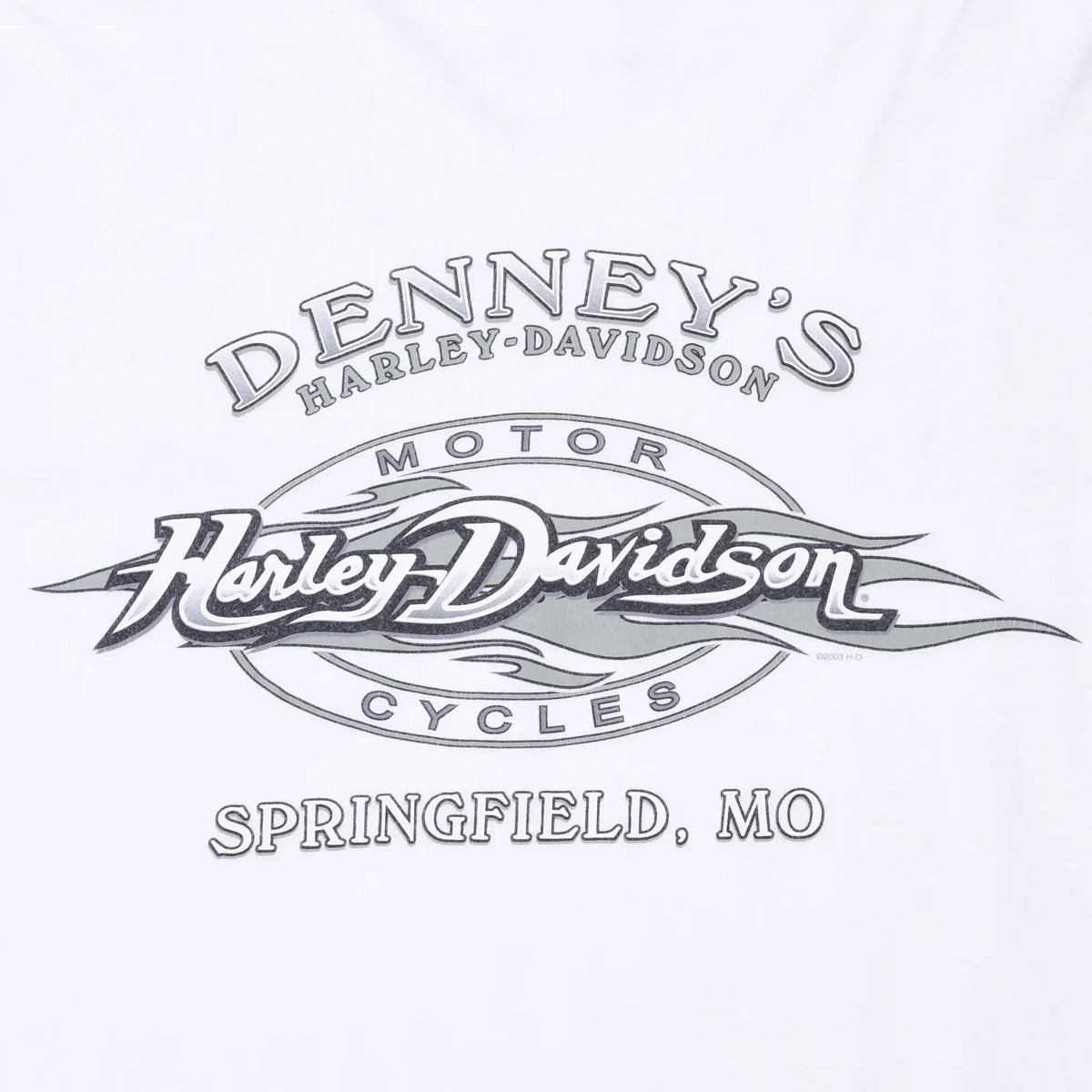 Close-up of Denney's Harley-Davidson Motor Cycles Springfield, MO back print