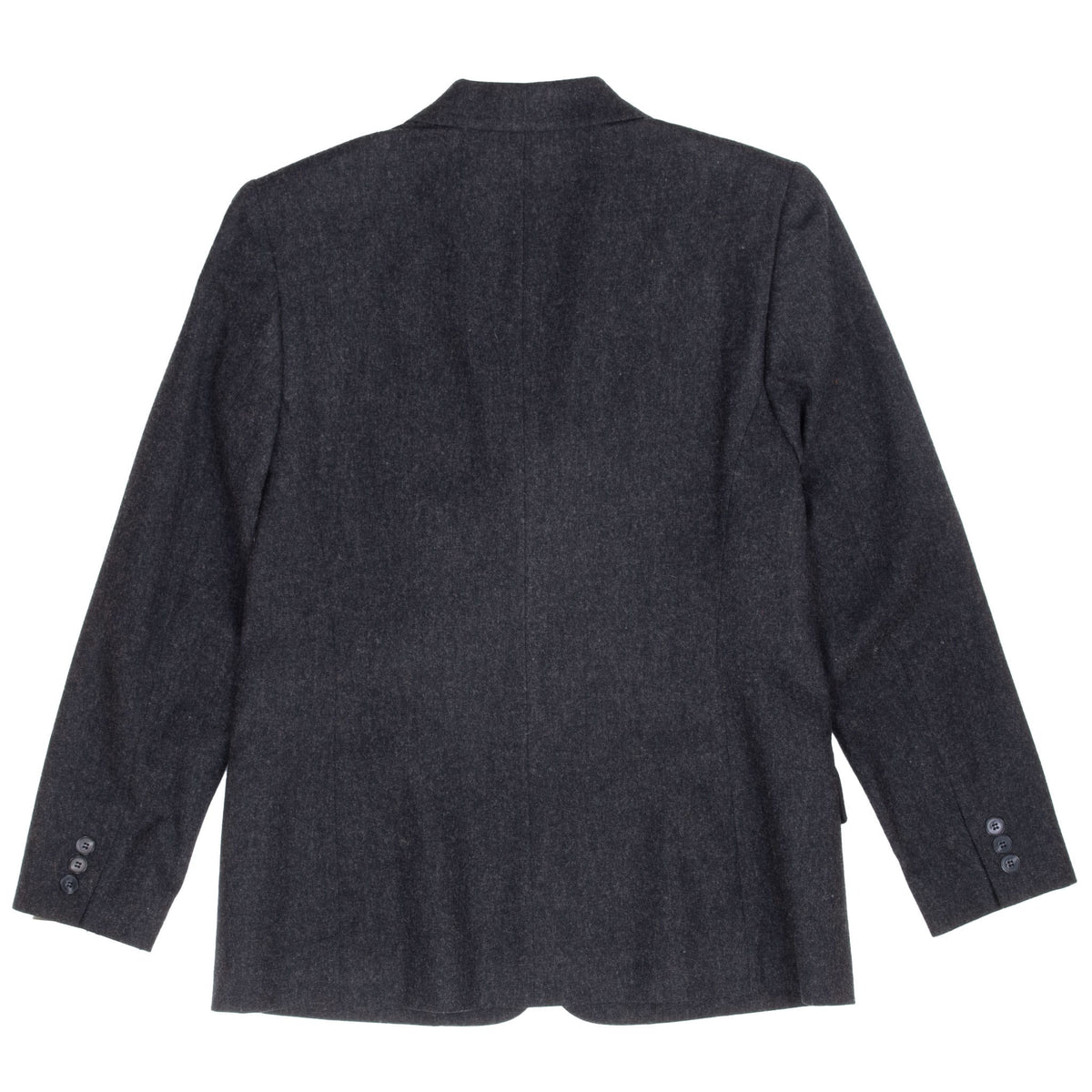 Back of Pendleton women's black wool blazer with center seam and three-button cuffs