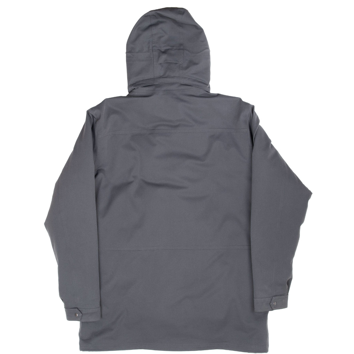 Back of grey Patagonia Tres 3-in-1 parka with hood and snap cuffs