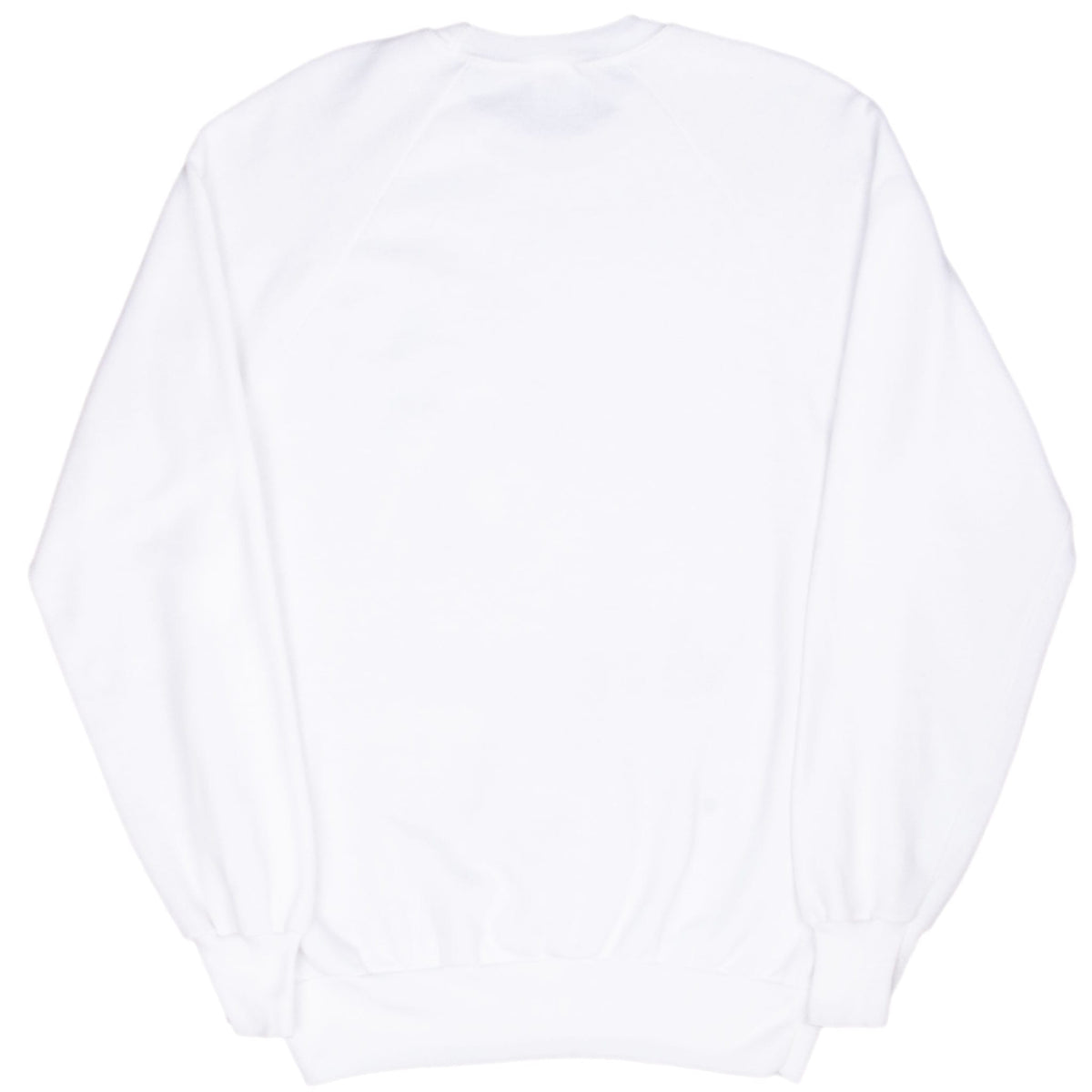 Back of plain white Les Misérables raglan-sleeve sweatshirt