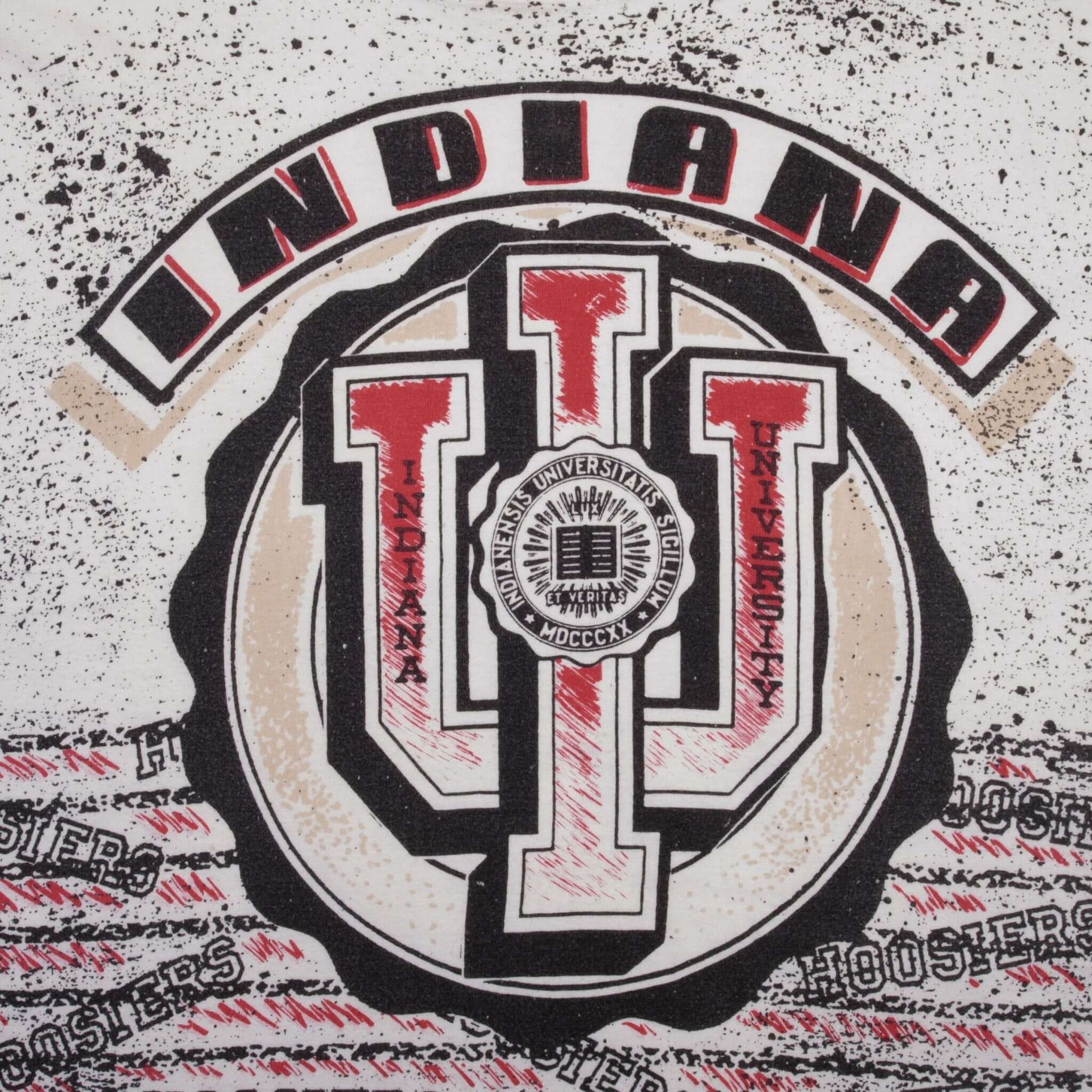 Vintage All Over Print Indiana University Football Tee Shirt 1990S Size Large With Single Stitch Sleeves.
