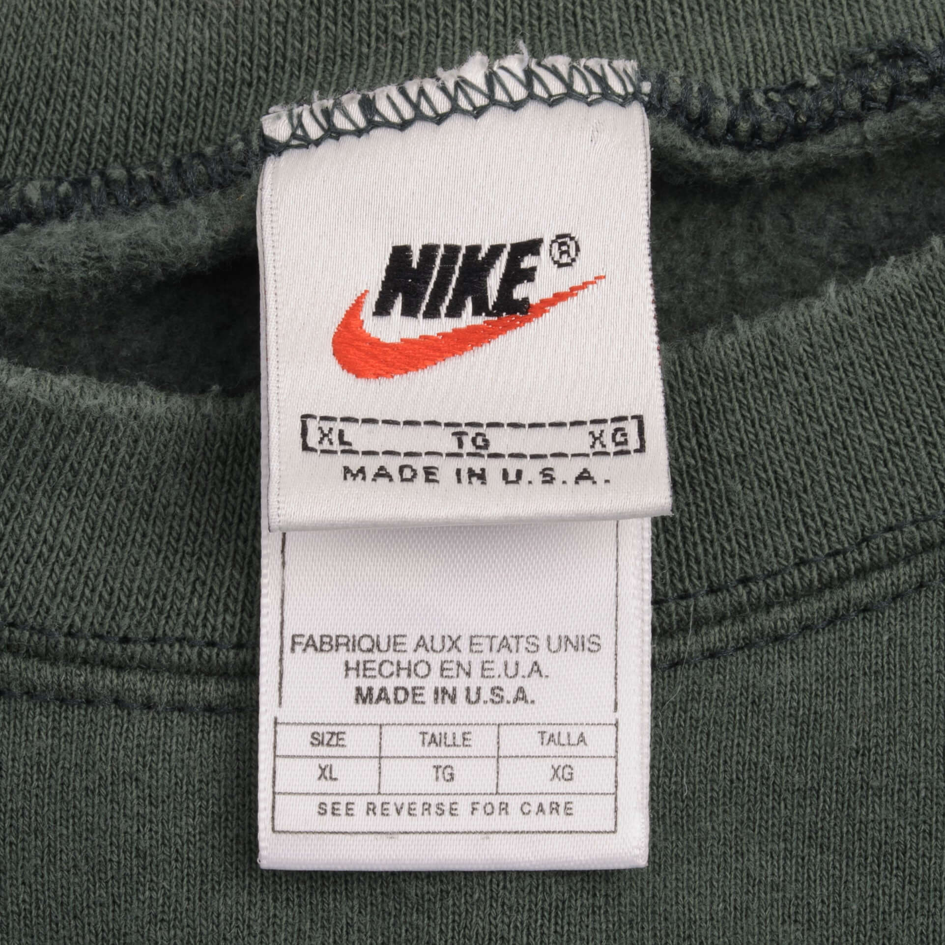 Vintage Pine Green Nike Swoosh Sweatshirt 1990S Size XL Made In USA