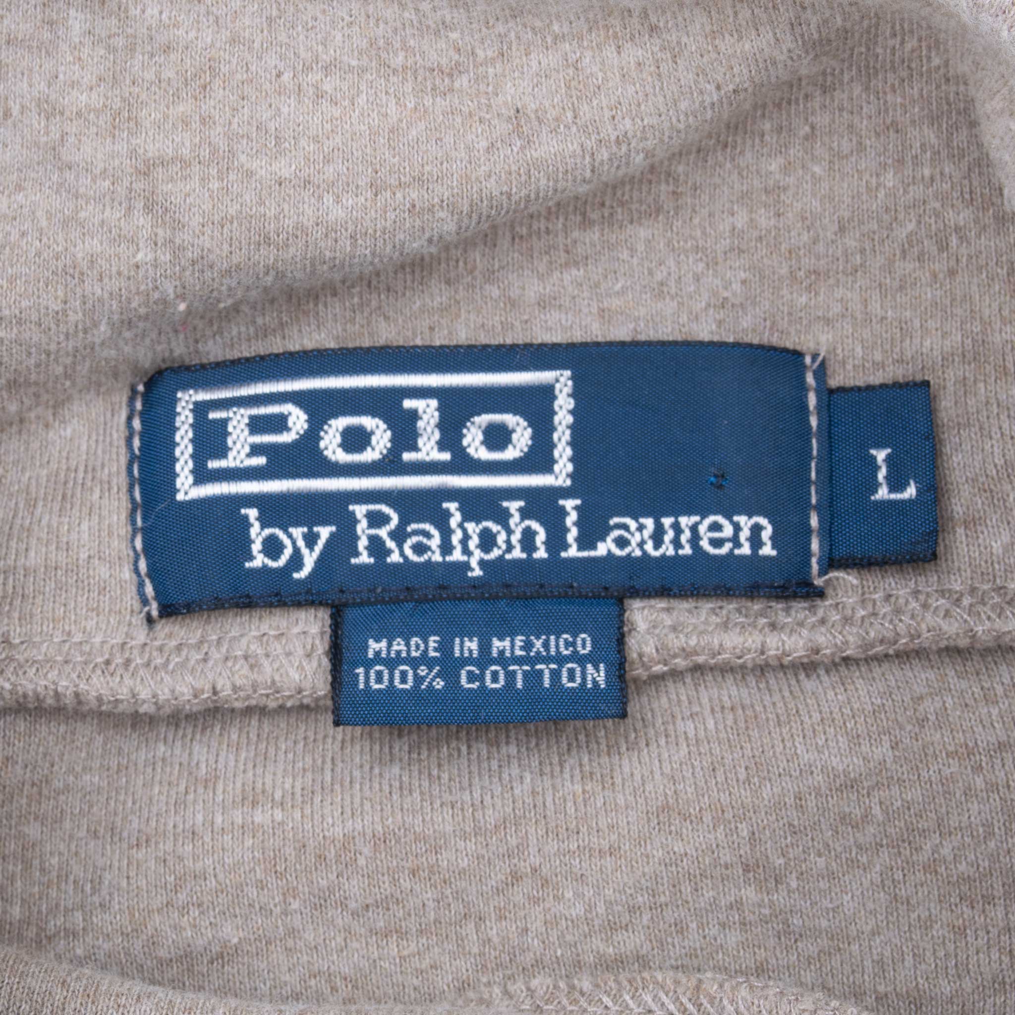 Vintage Ralph Lauren Beige Turtle Neck Long Sleeve Tee Shirt 1990S Large