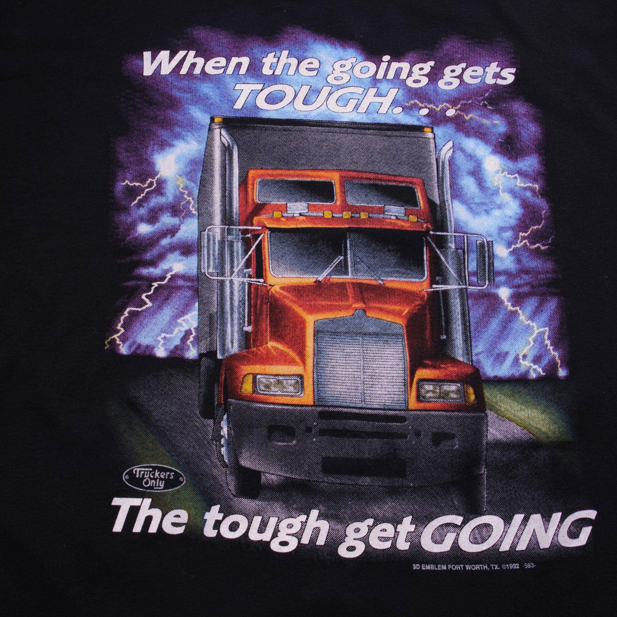 Vintage 3D Emblem Trucker Only 1992 Tee Shirt Size Large Made In USA With Single Stitch Sleeves