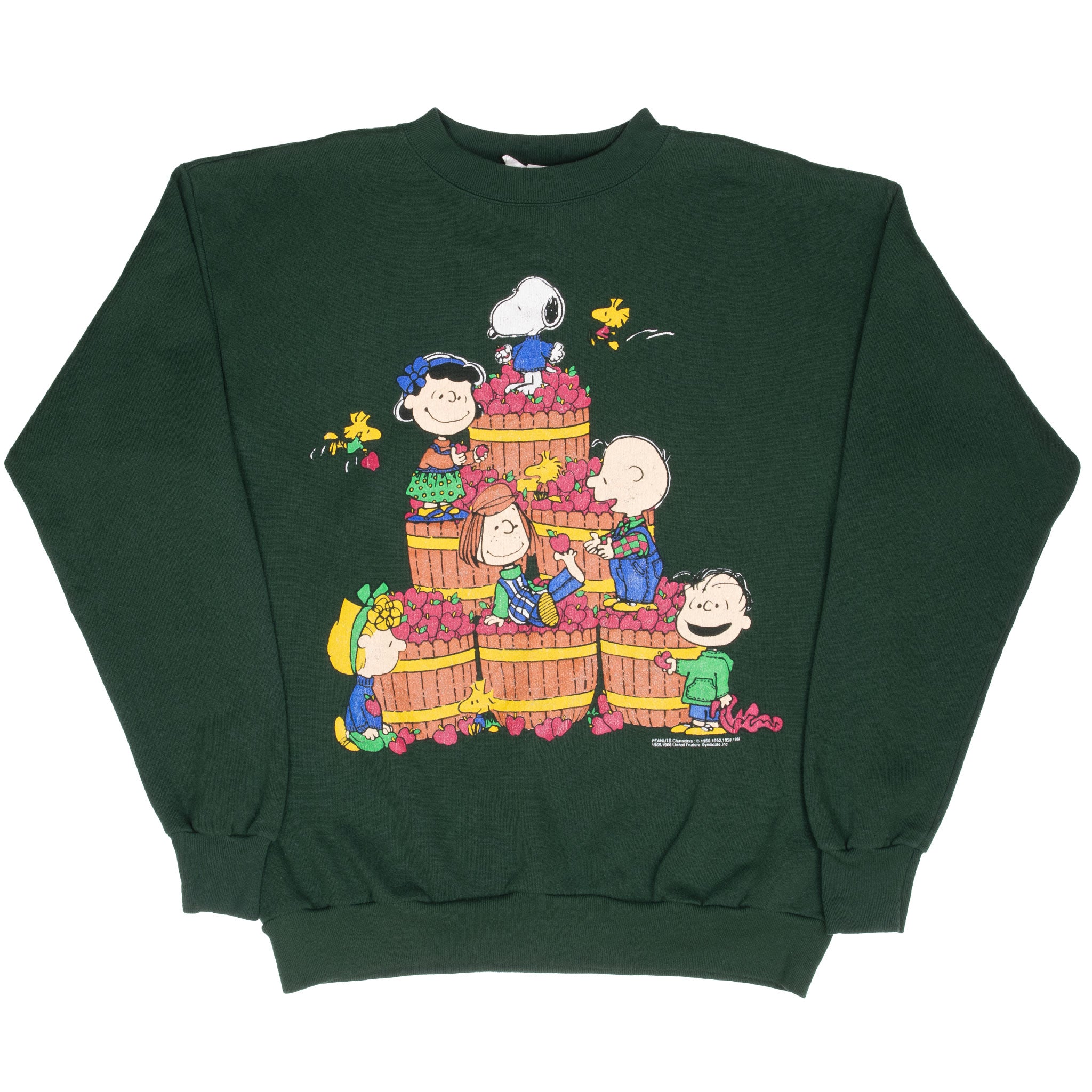 Vintage Snoopy Apple Peanuts Green Sweatshirt 1980S Size Large Made In Usa