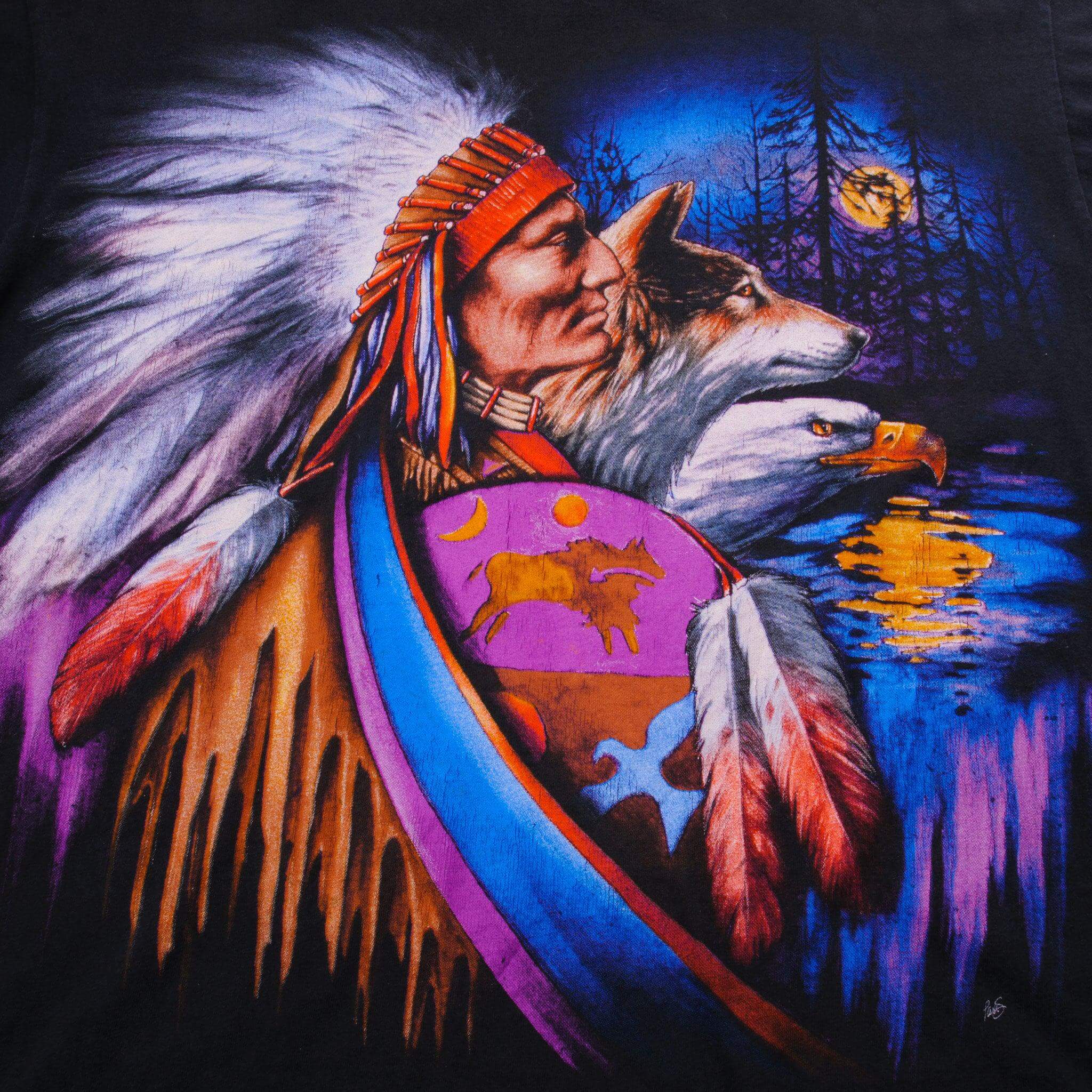 Vintage Black 3D Emblem Indian Chief head Custom Harlees Danville, Va 799-9001 1993 Tee Shirt Size XL With Single Stitch Made In USA