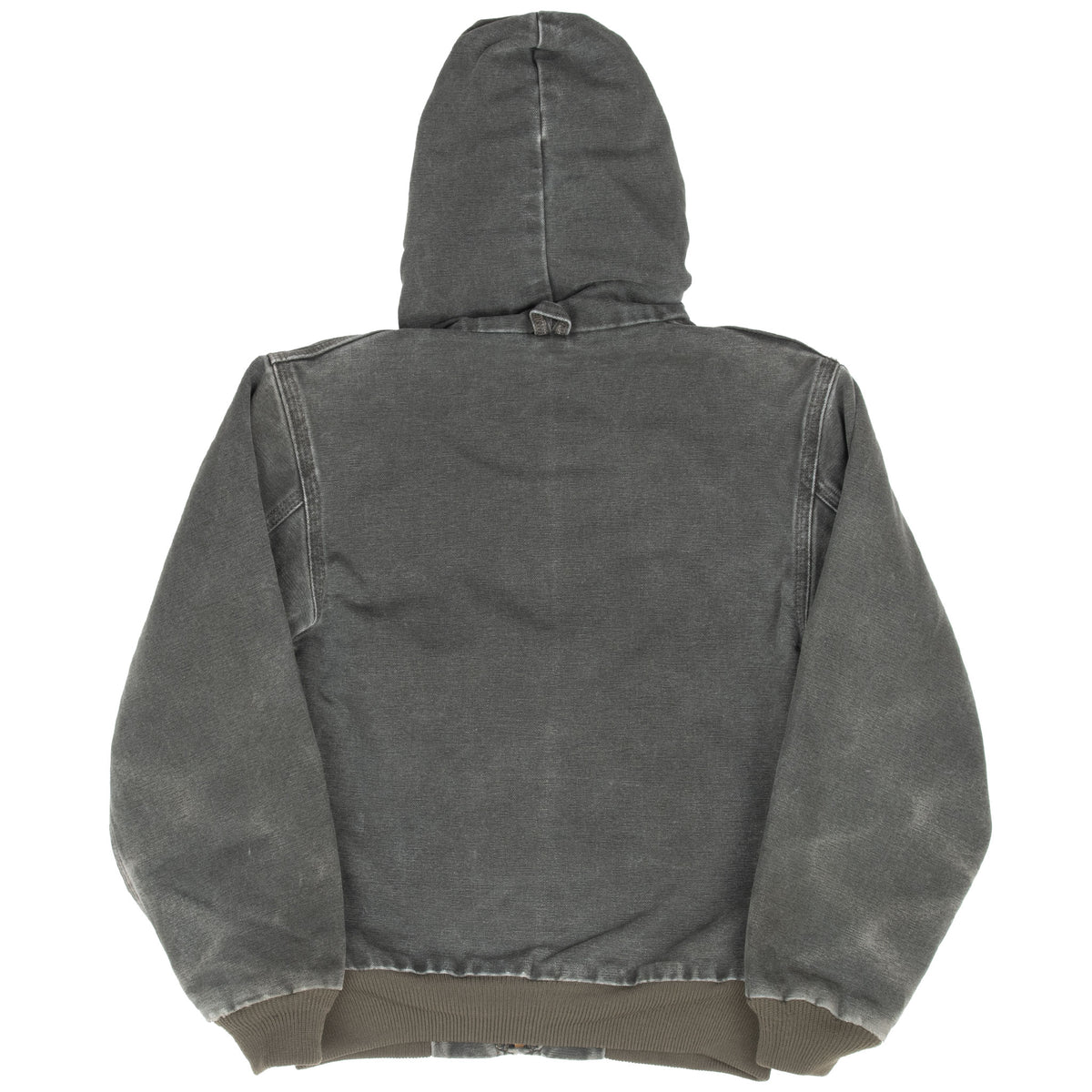 Back of faded green Carhartt youth active jacket with hood and ribbed hem