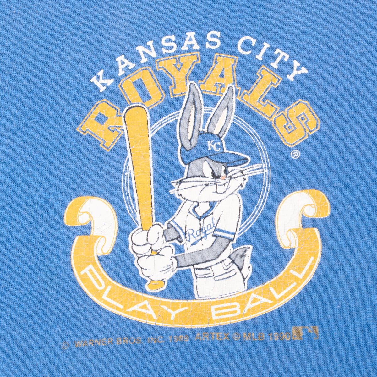 Small chest print of Bugs Bunny in Kansas City Royals gear holding a bat