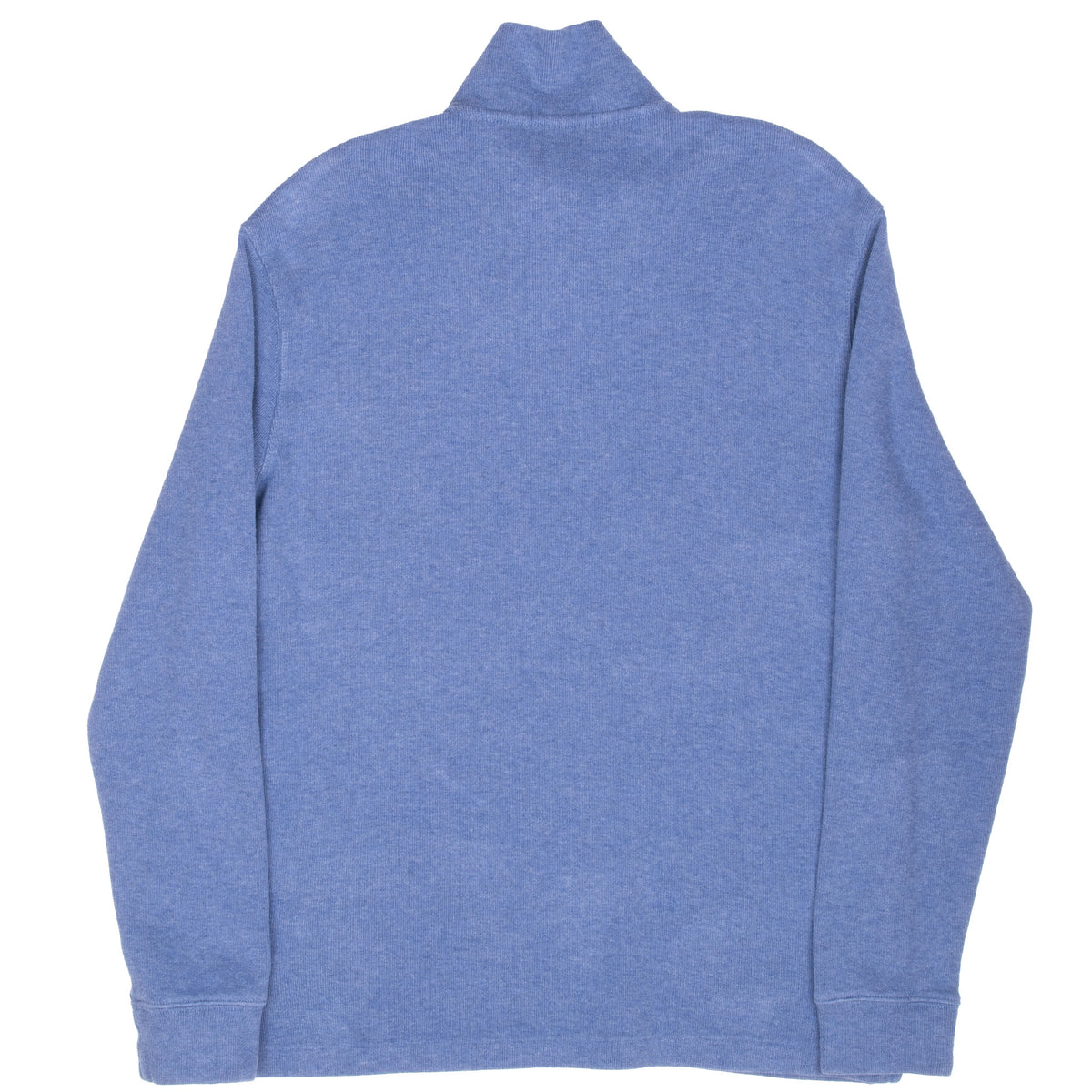 Back of blue Polo Ralph Lauren quarter-zip sweater