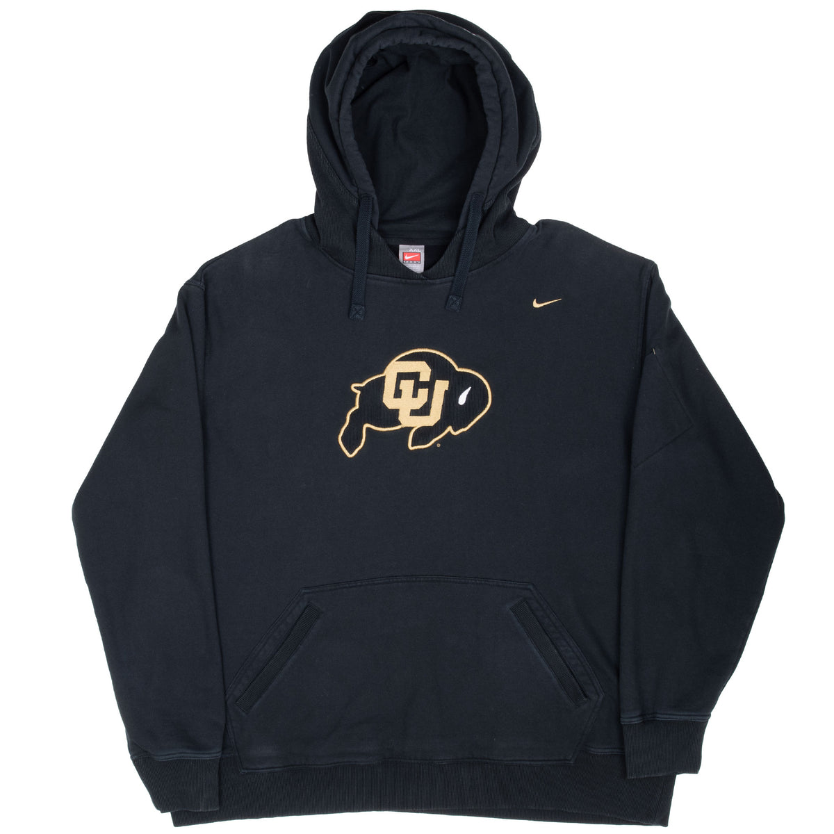 Full front view of black Nike Colorado Golden Buffaloes pullover hoodie
