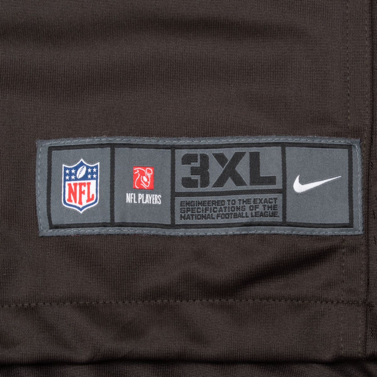 Nike NFL 3XL woven hem label on brown Cleveland Browns jersey