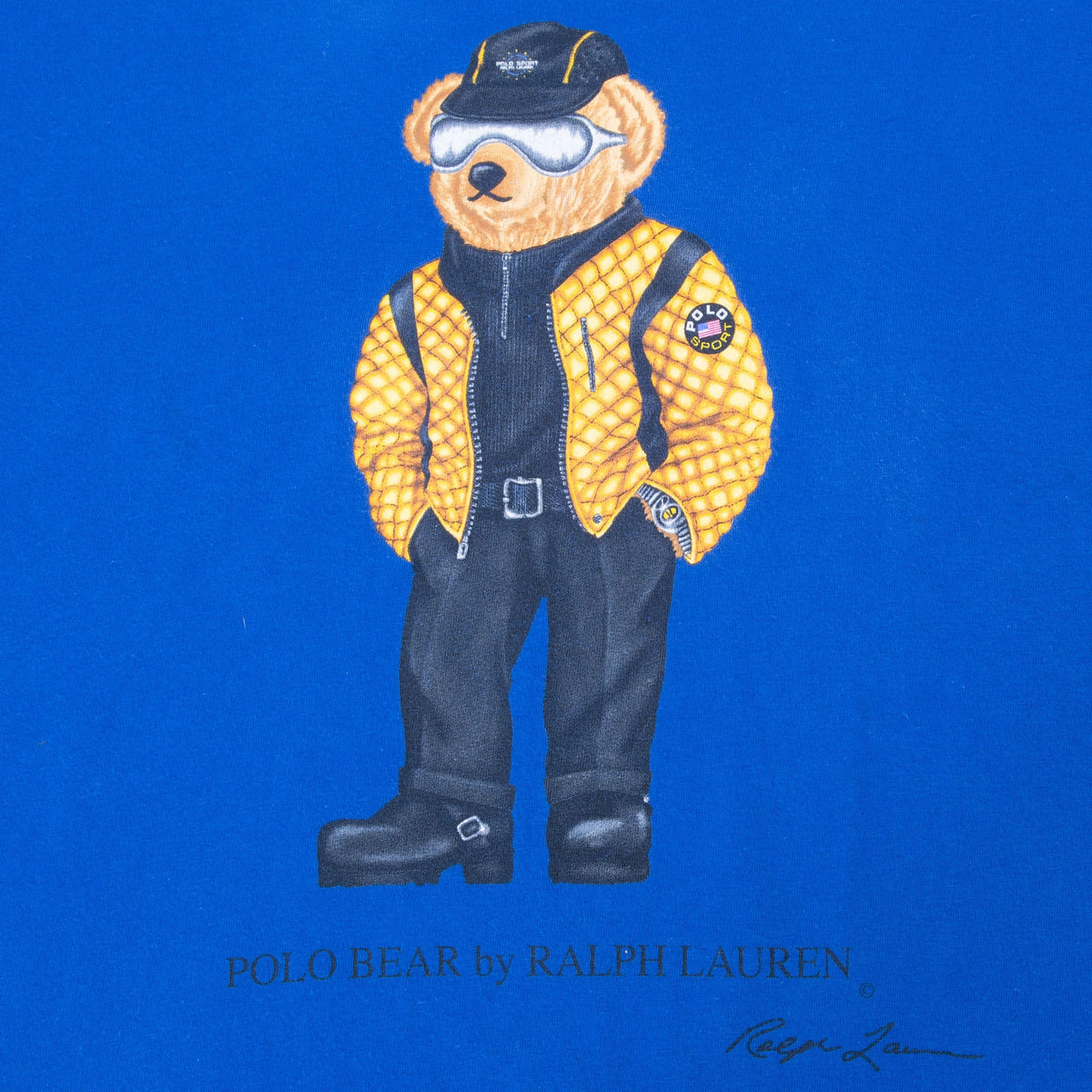 Polo Bear graphic in goggles and a yellow jacket with Ralph Lauren lettering