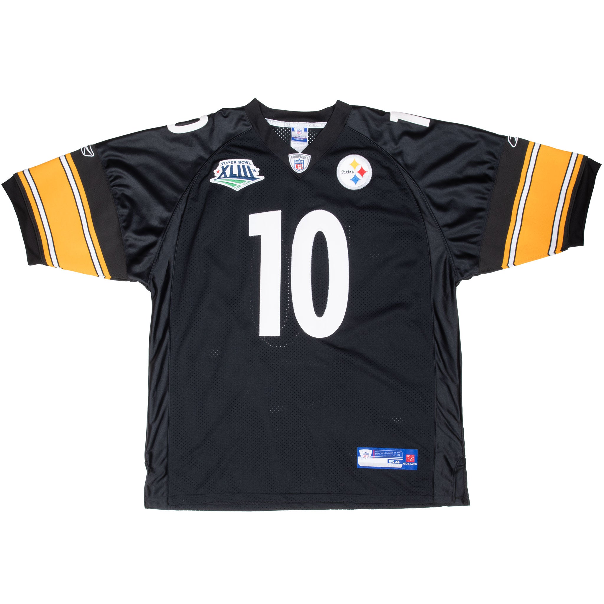 Vintage Nfl Pittsburgh Steelers Super Bowl XLIII Holmes #10 Reebok Jersey 2009 Size 54