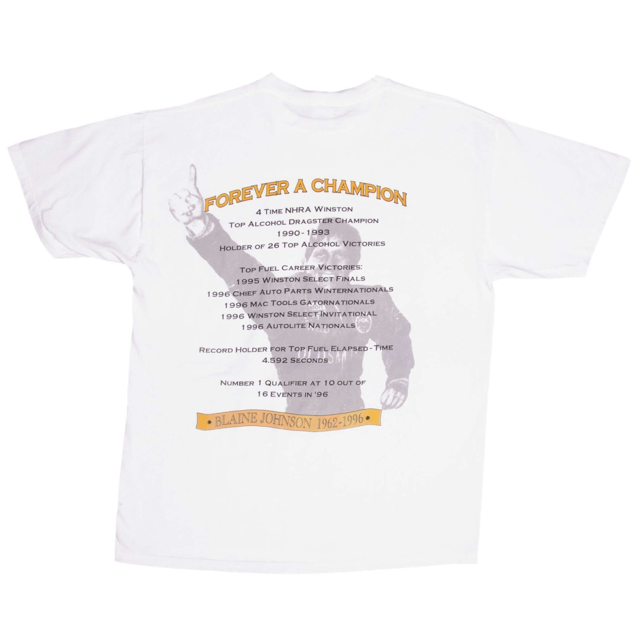 Vintage Racing NHRA Blaine Johnson 1962-1996 1990s Tee Shirt Size XL Made In USA