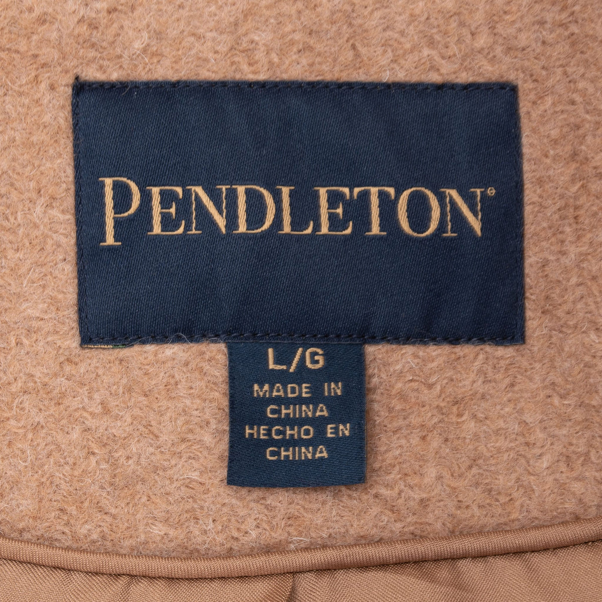 Close-up of Pendleton neck label and L/G size tag