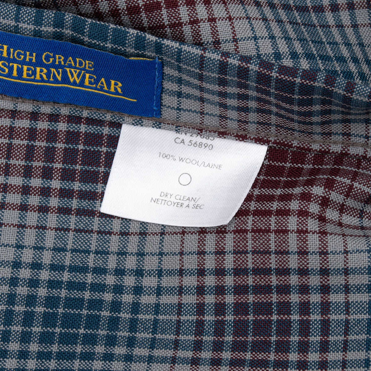 Pendleton western shirt care tag showing 100% wool and dry-clean instructions