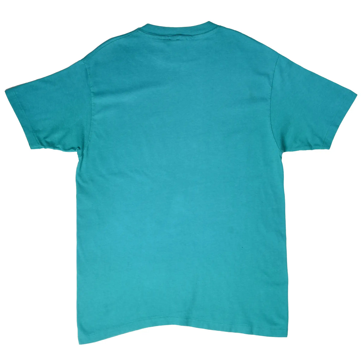 Back of plain teal short-sleeve T-shirt