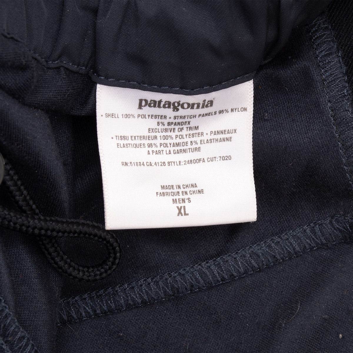 Patagonia Integral pants interior label showing men's XL and style 24800FA