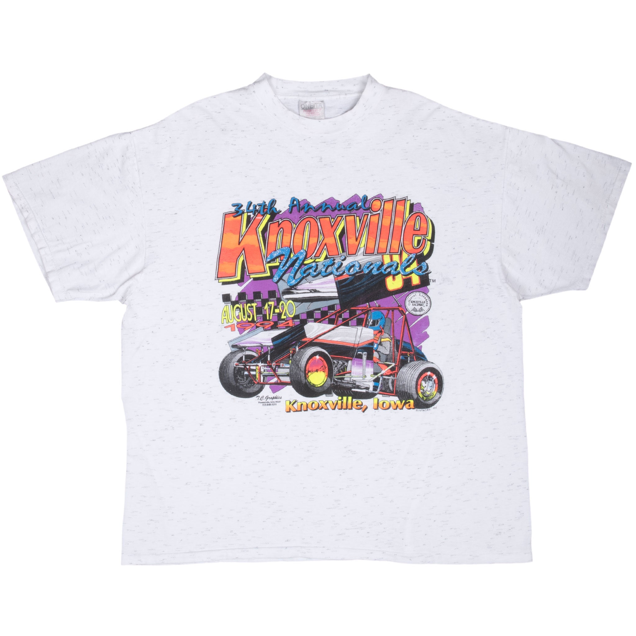 Vintage Knoxville 34Th Annual Nationals Racing 1994 Tee Shirt Size 2XL Made In Usa With Single Stitch Sleeves