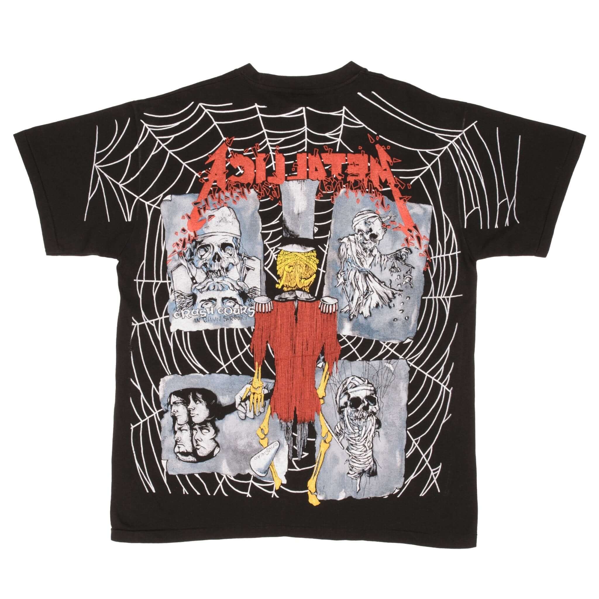 Bootleg All Over Print Tee Shirt Metallica Crash Course In Brain Surgery 1992 Size XL Made In USA With Single Stitch Sleeves