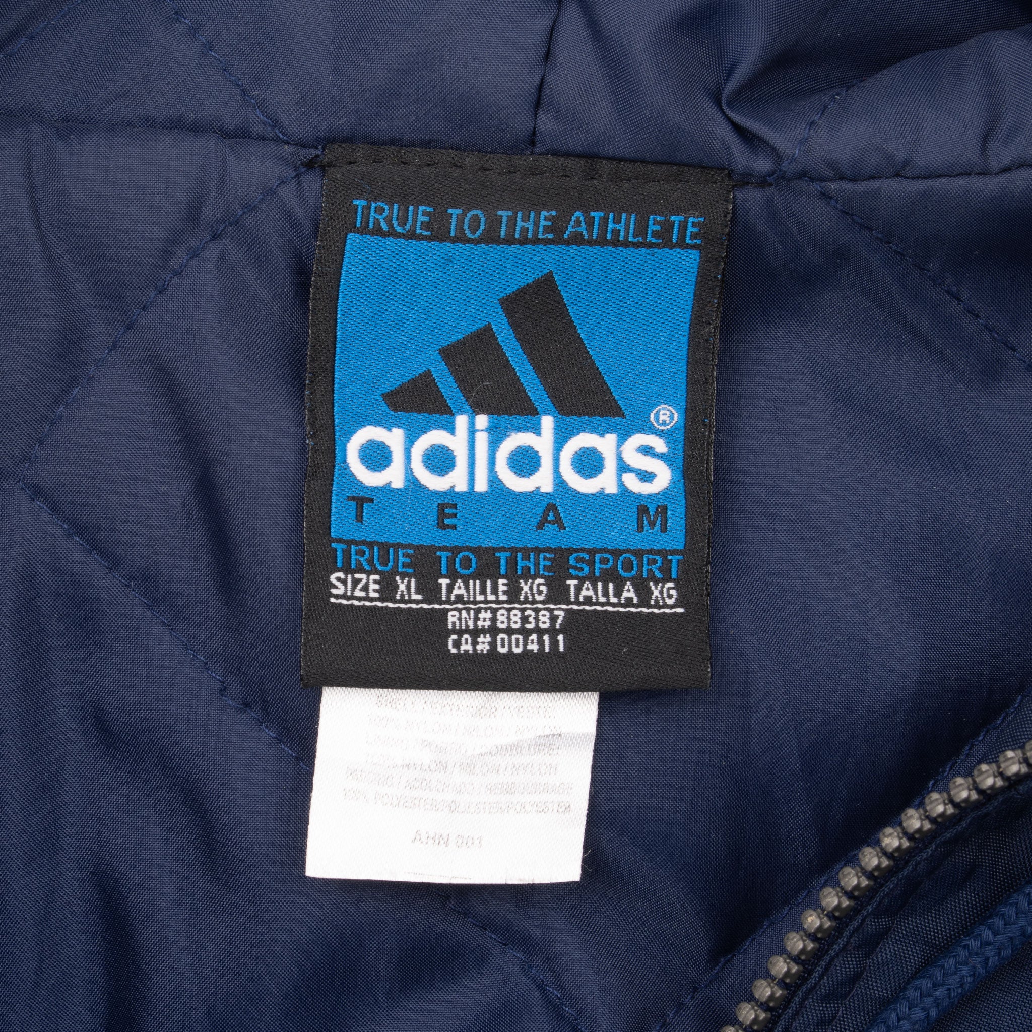 Vintage Adidas Blue Nylon Windbreaker Hooded Jacket 1990S Size XL