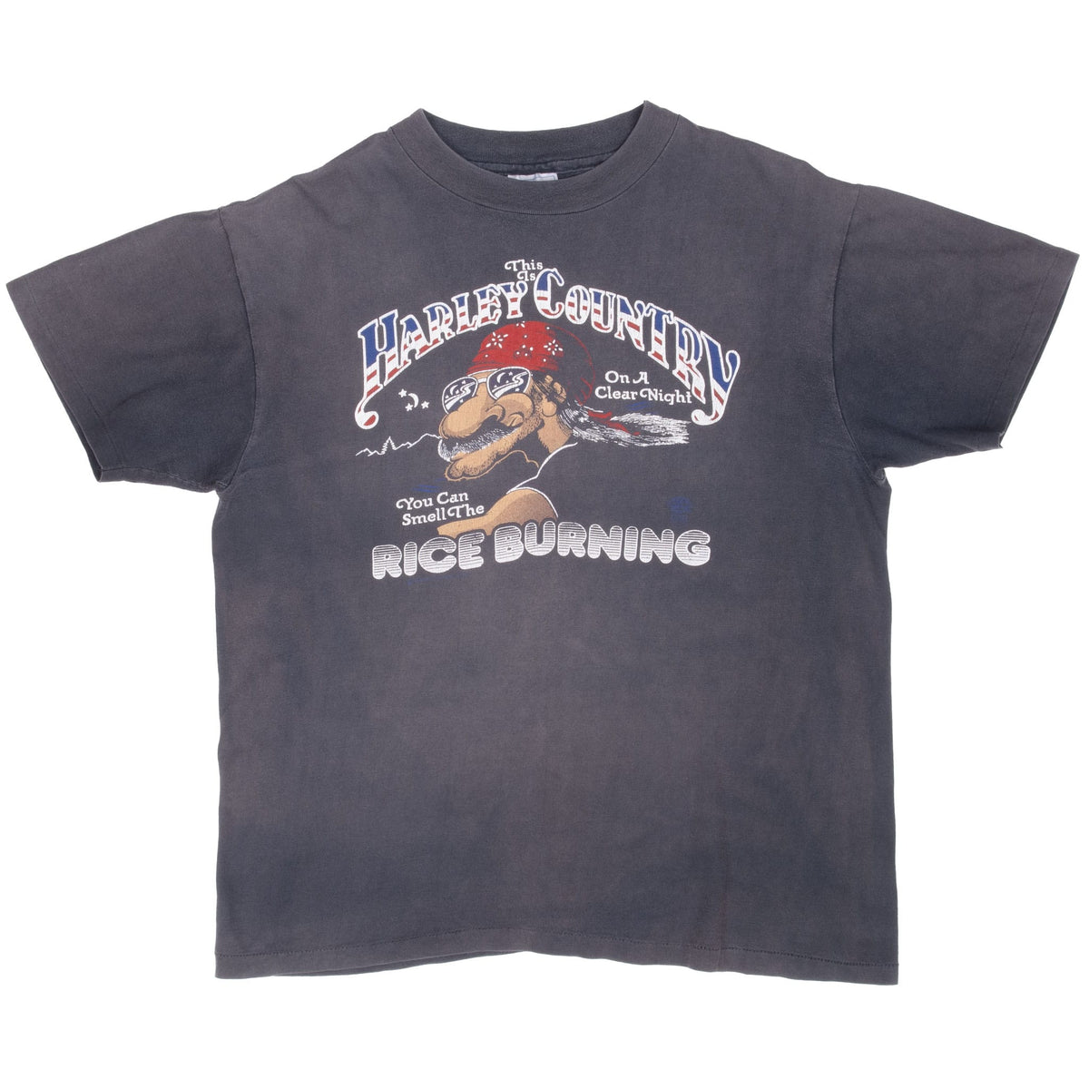 Front of dark gray Harley-Davidson T-shirt with colorful Harley Country graphic