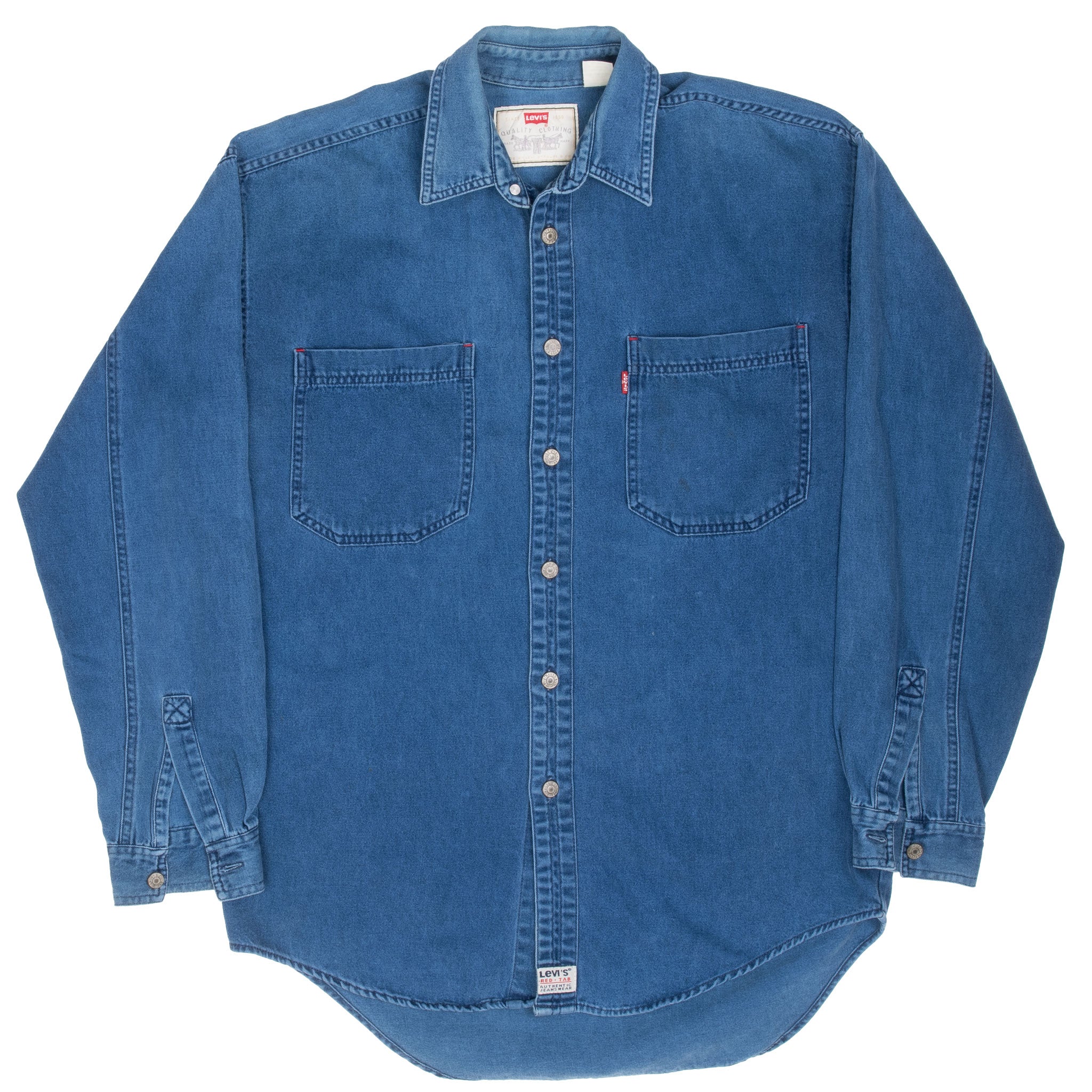 Vintage Levis Red Tab Pocket Blue Denim Shirt 1990S Size Small