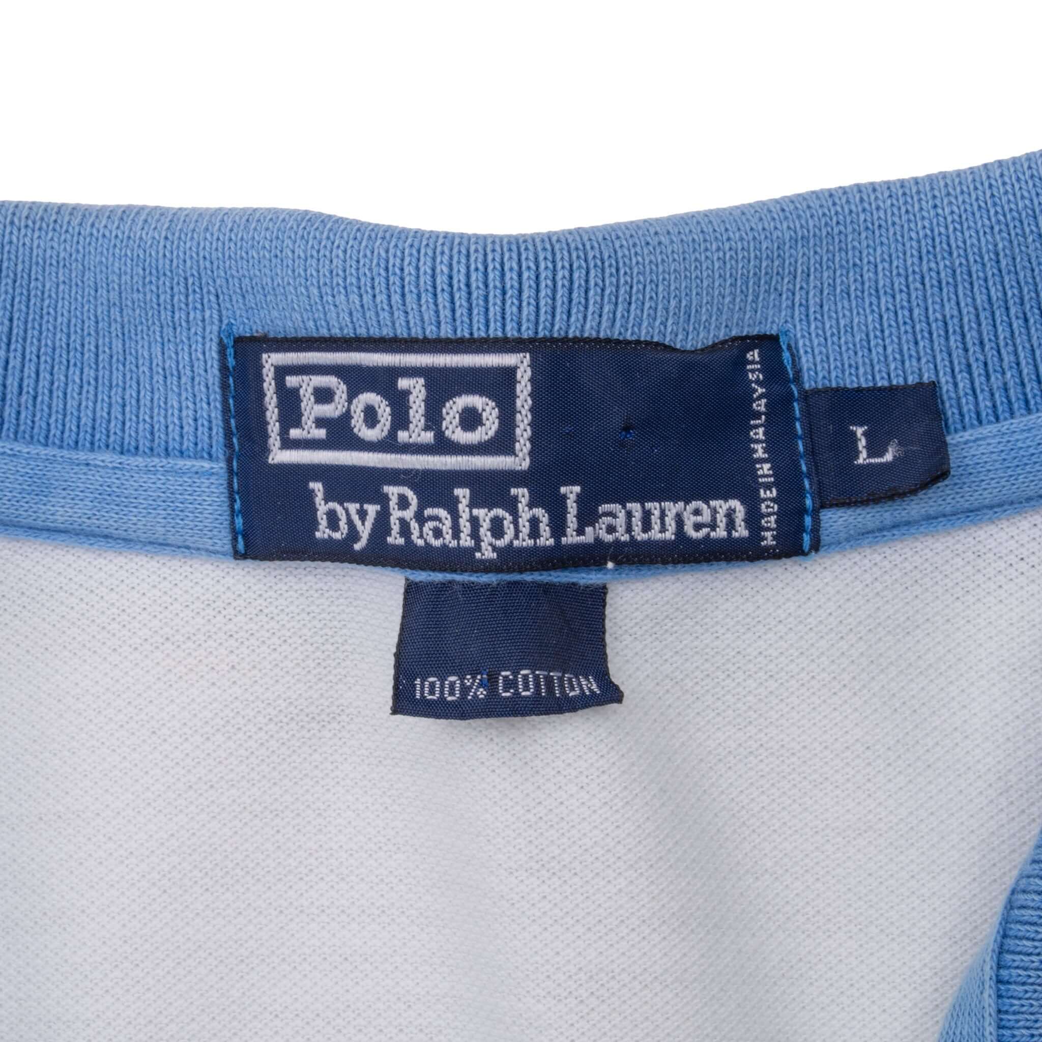 Vintage Ralph Lauren Blue And White Striped Polo Shirt 1990S Size Large