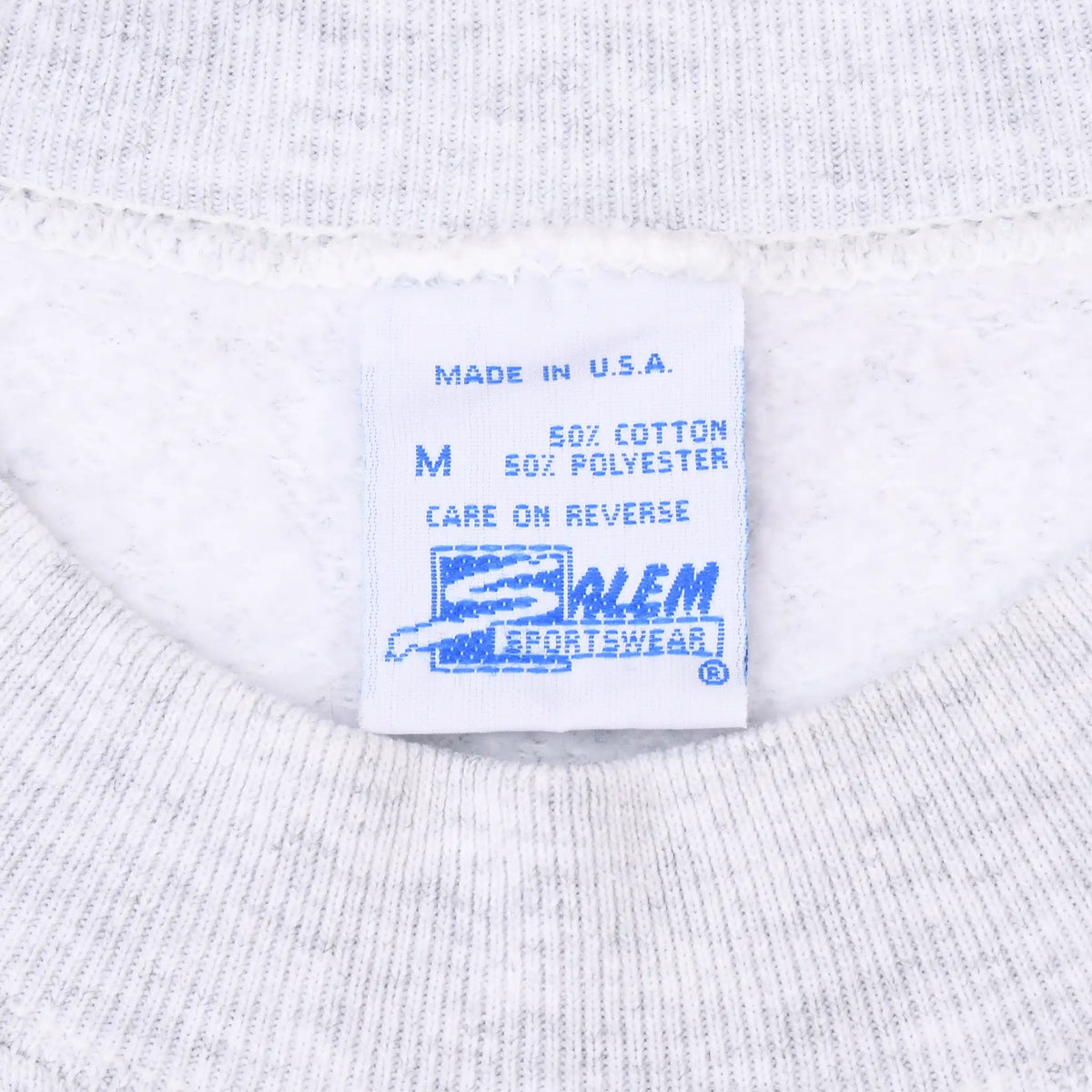 Salem Sportswear neck tag marked medium, made in USA, 50% cotton and 50% polyester