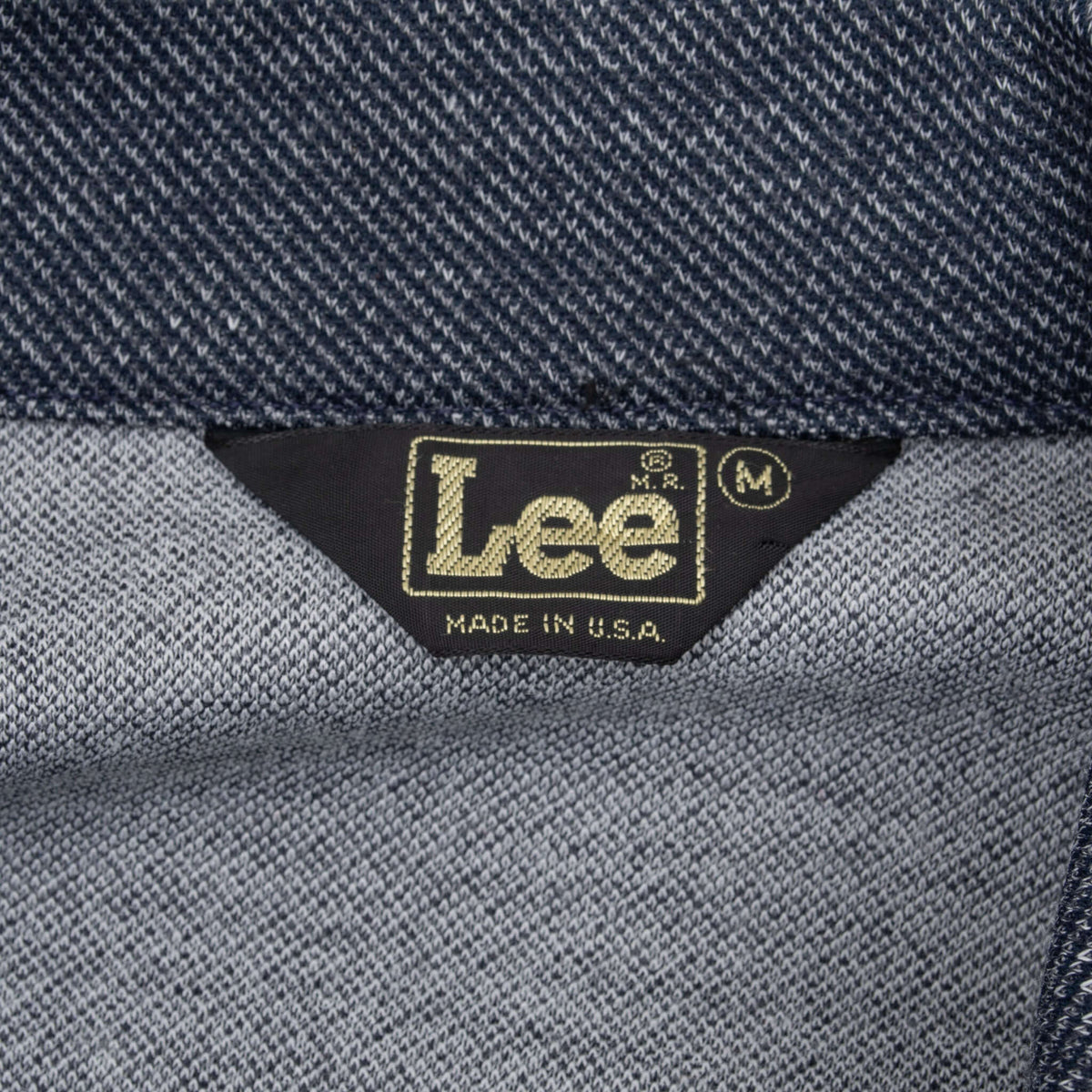 Lee collar label showing medium size and Made in U.S.A. text