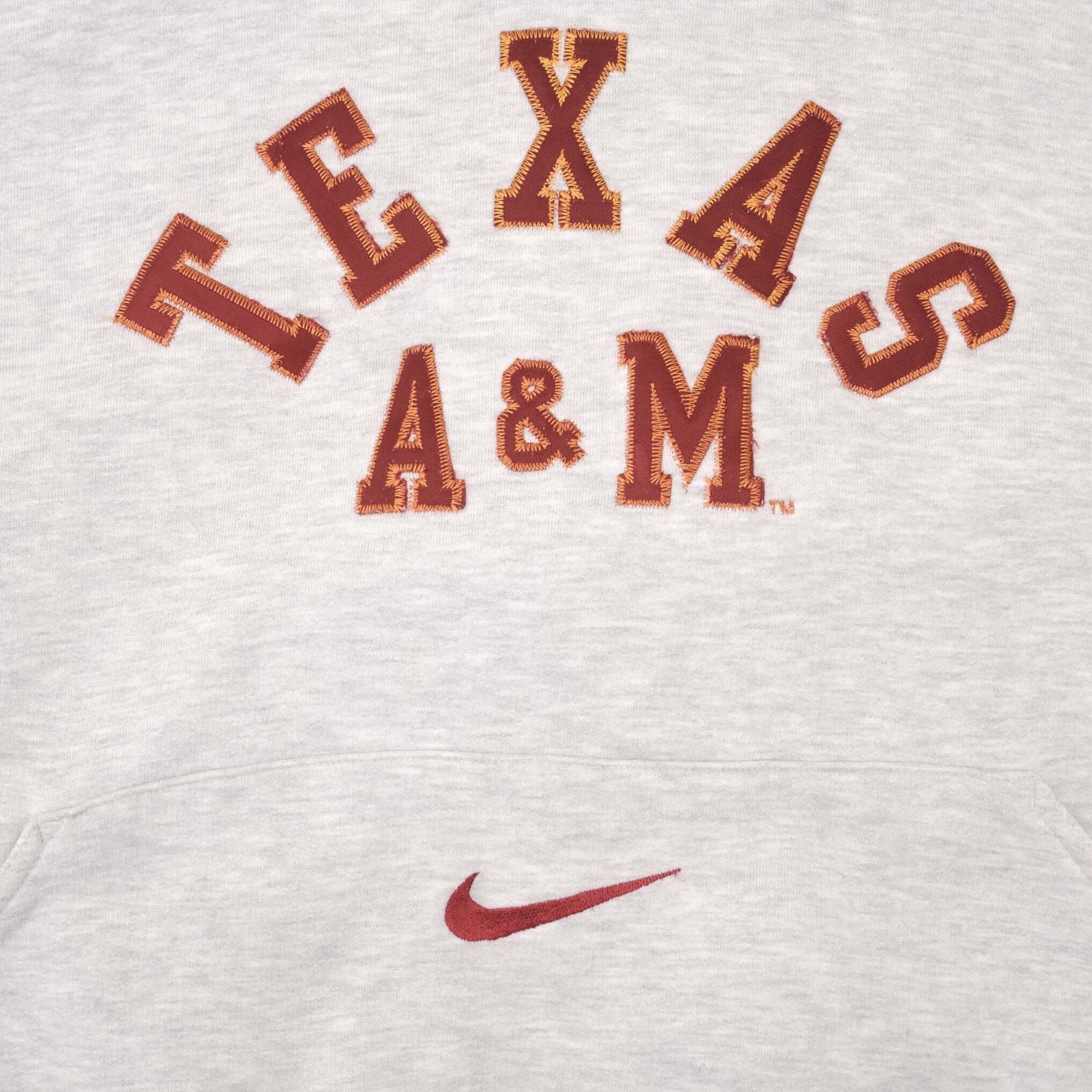 Vintage Nike Center Swoosh Texas A&M University Gray Hoodie Sweatshirt Size 2XL 1990S