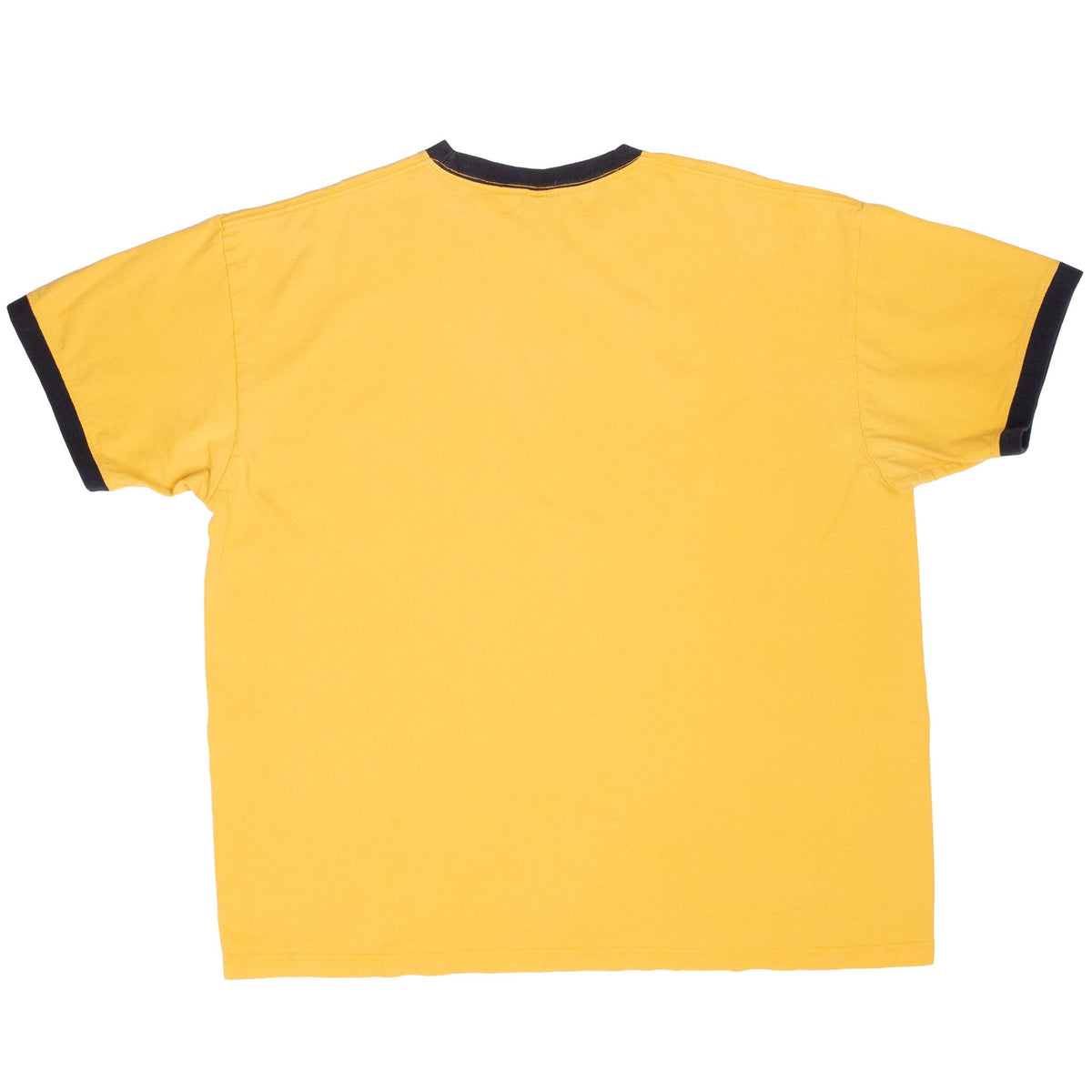 Back of yellow Nike Iowa ringer T-shirt with black neck and sleeve trim