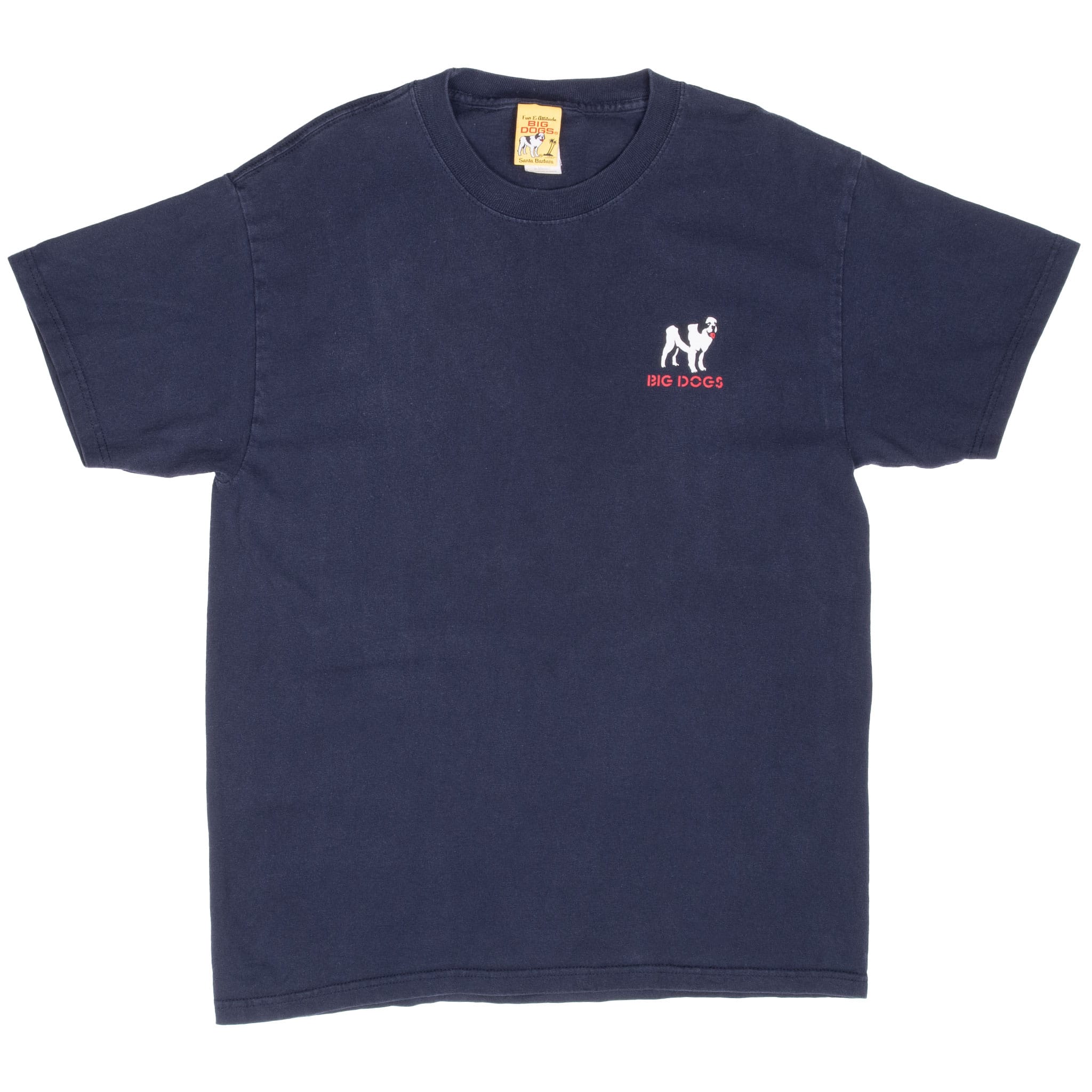 Front of navy Big Dogs crewneck T-shirt with small left-chest logo