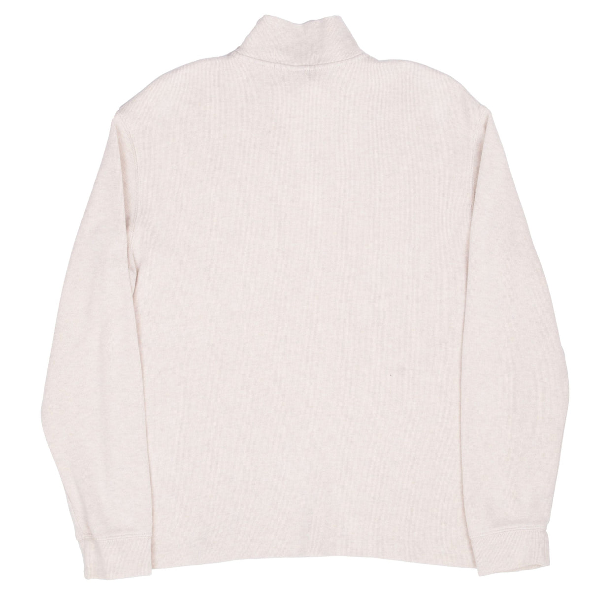 Back view of beige Polo Ralph Lauren quarter-zip sweater with ribbed mock neck
